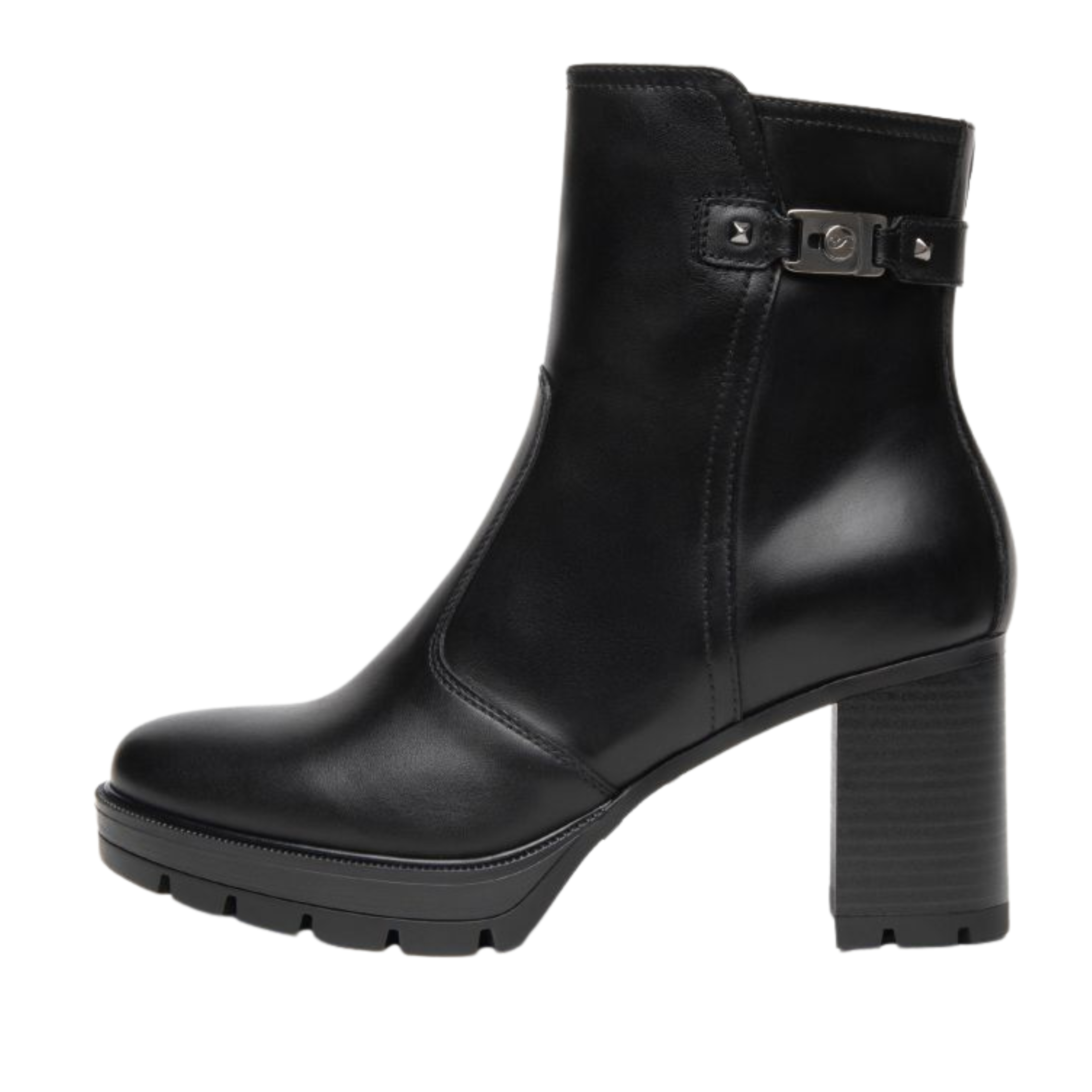 STIVALETTI TACCO ALTO A BLOCCO CON ZIP DONNA NERO