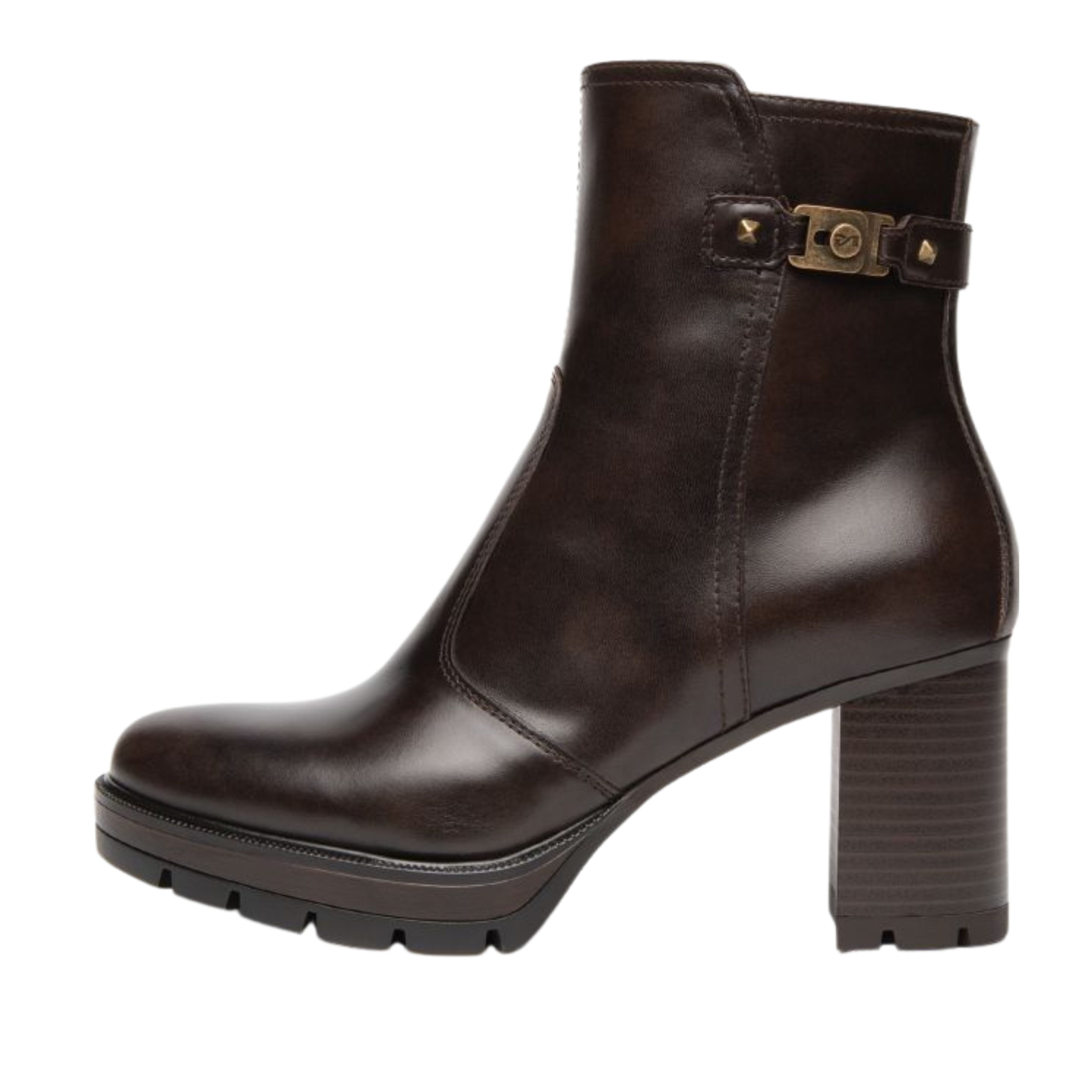STIVALETTI TACCO ALTO A BLOCCO CON ZIP DONNA MARRONE