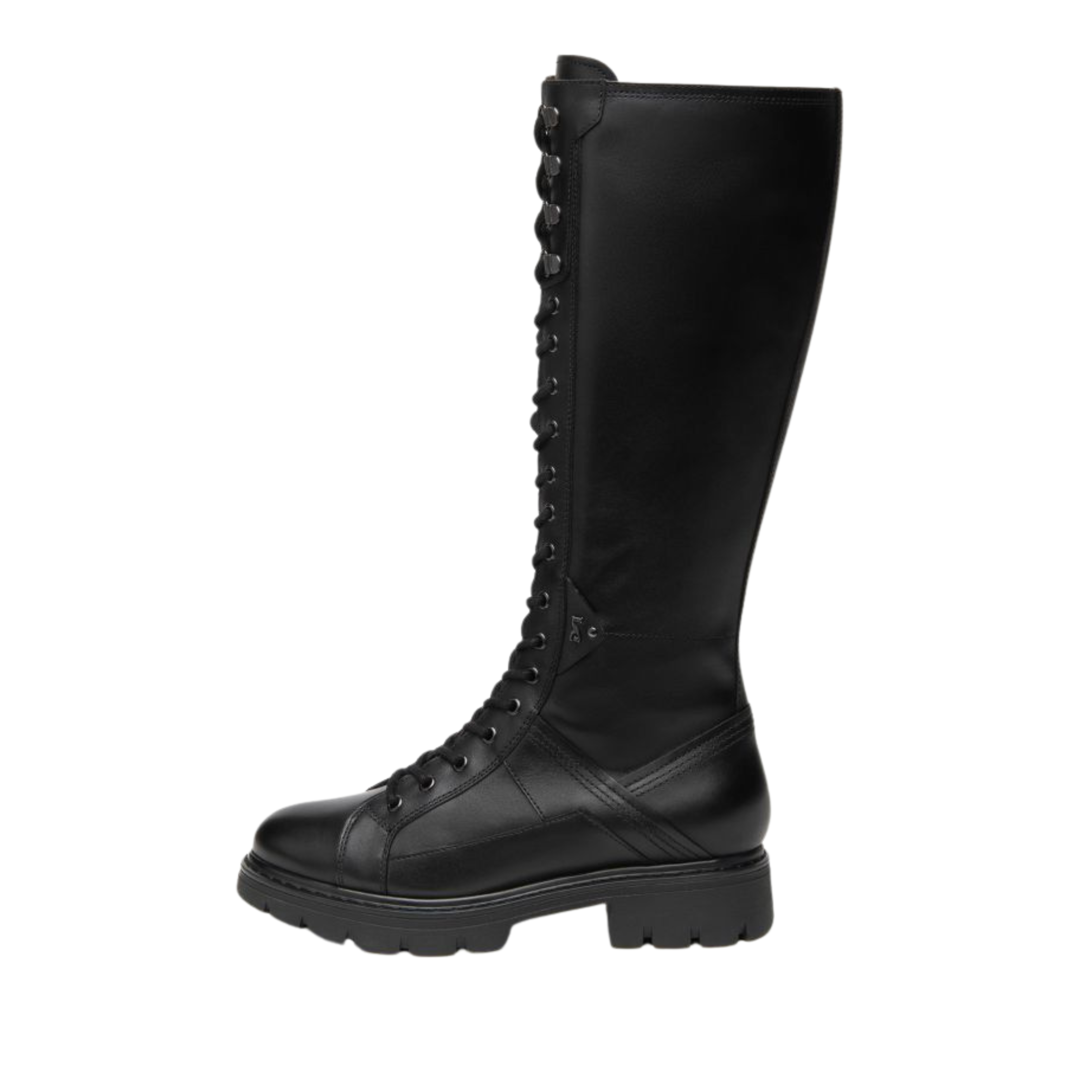 STIVALI A TACCO BASSO CON STRINGHE E ZIP DONNA NERO