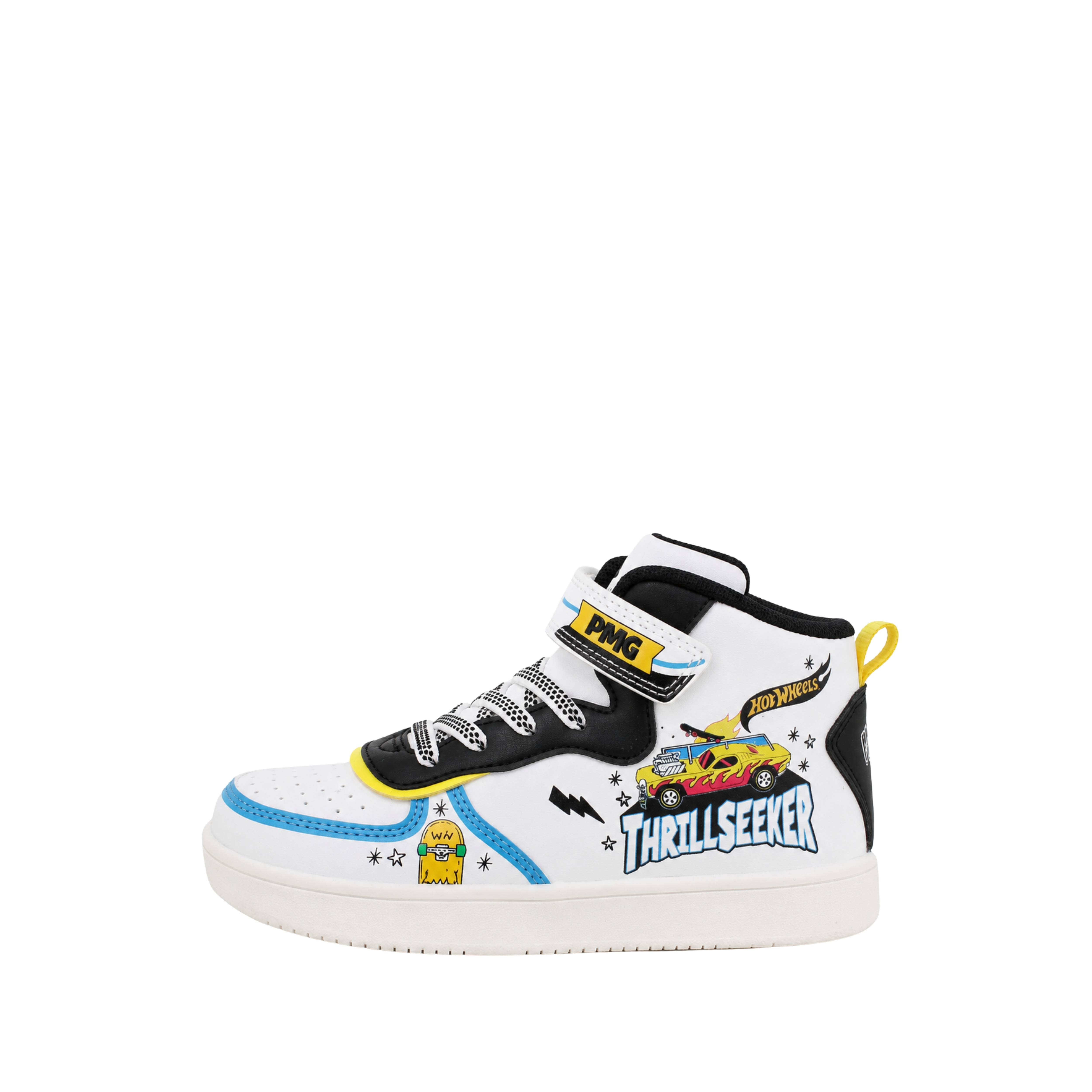 SNEAKERS ALTE CON STRAP E STAMPA AUTO BAMBINO BIANCO