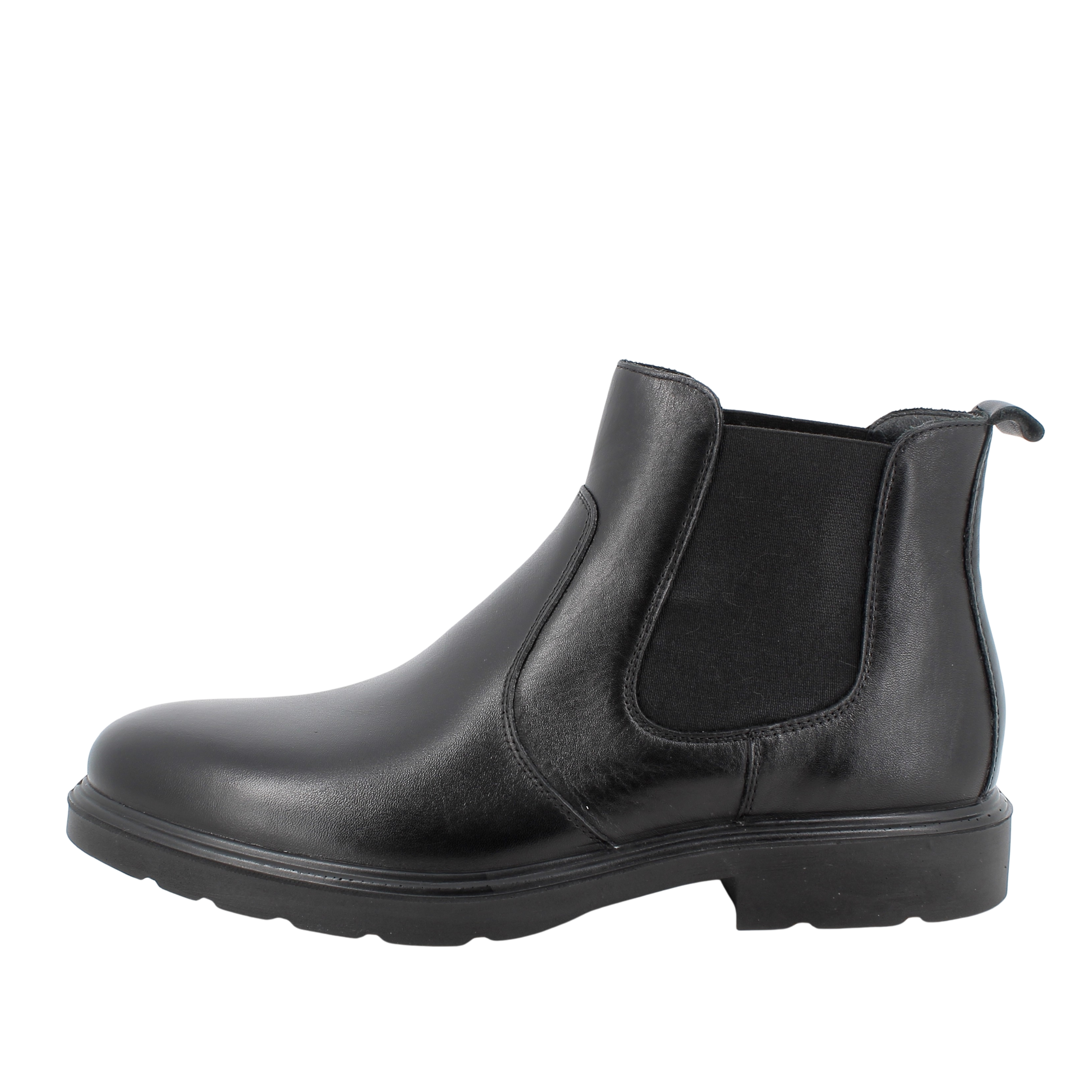 STIVALETTI TACCO BASSO IN PELLE CON INSERTI ELASTICI UOMO NERO