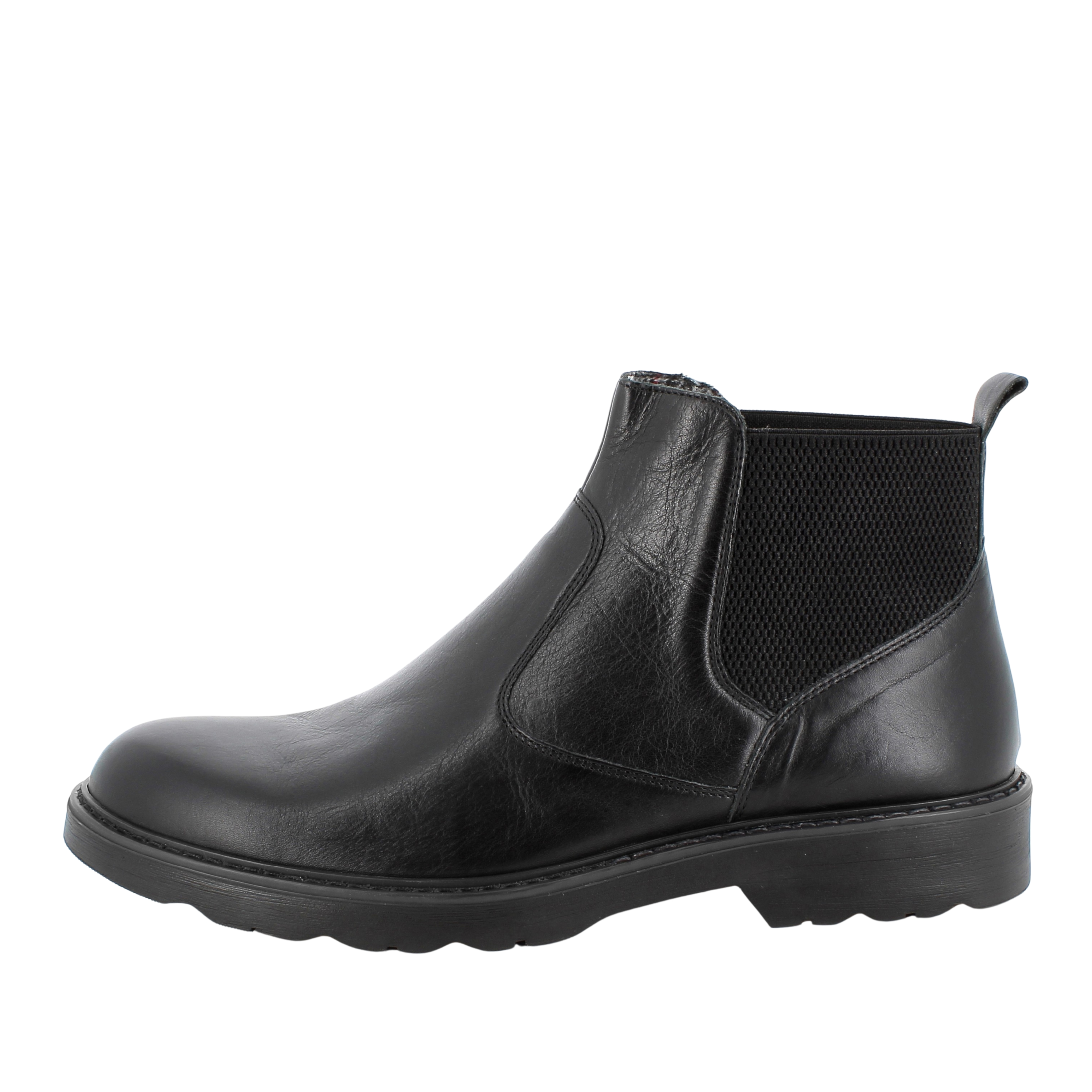 STIVALETTI TACCO BASSO IN PELLE E CON INSERTI ELASTICI UOMO NERO