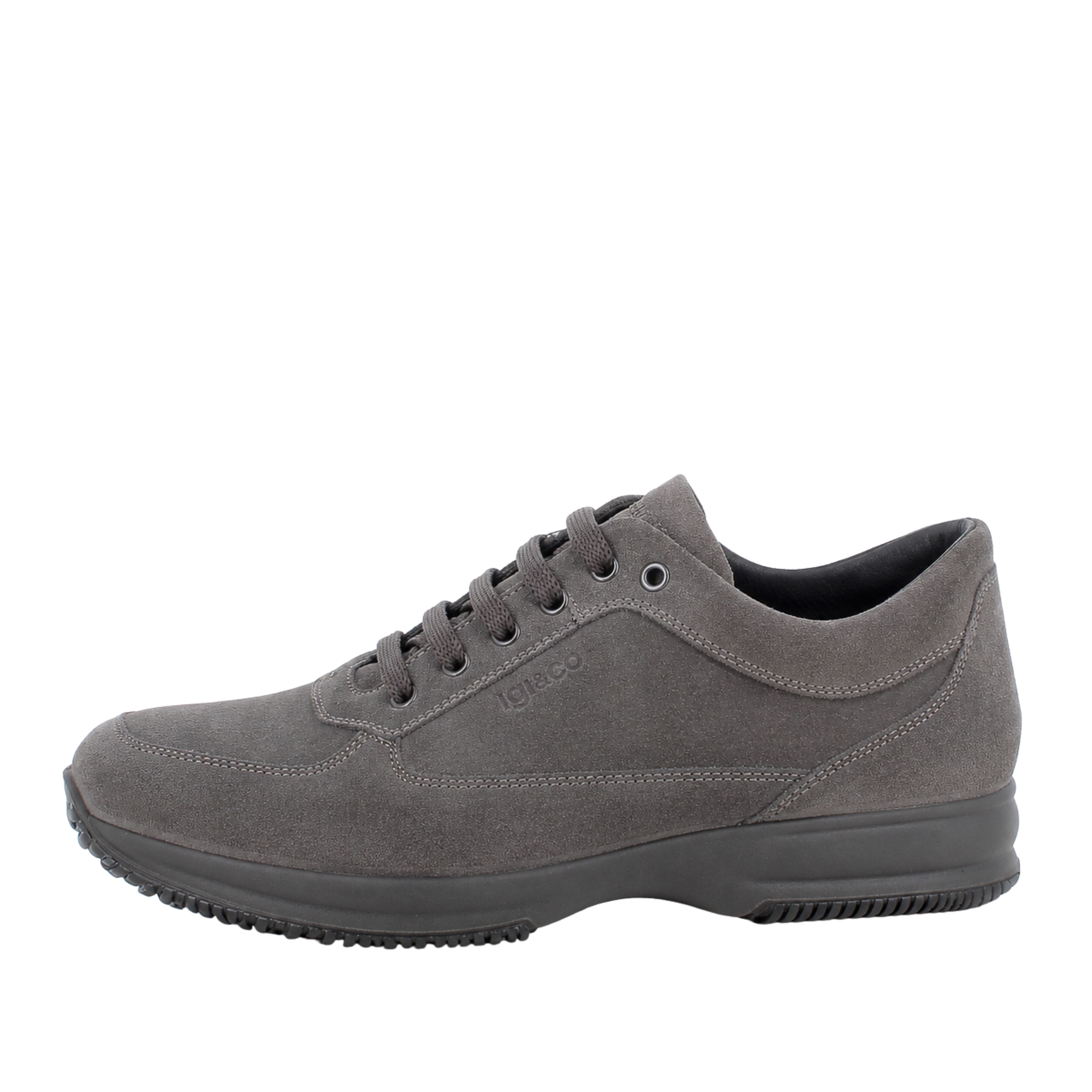 SNEAKERS BASSE IN PELLE SCAMOSCIATA CON LACCI UOMO ANTRACITE