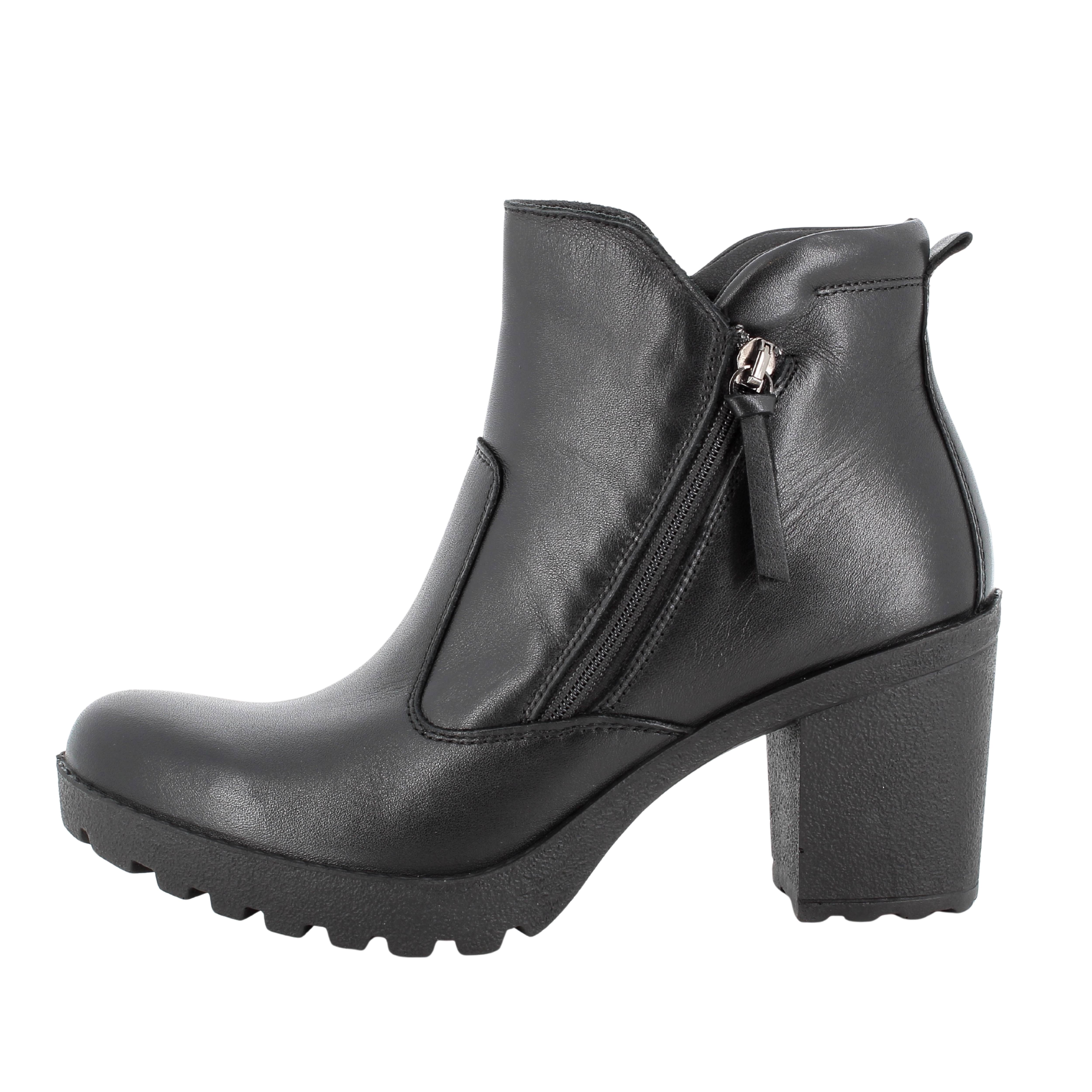 STIVALETTI TACCO ALTO IN PELLE E CON ZIP DONNA NERO