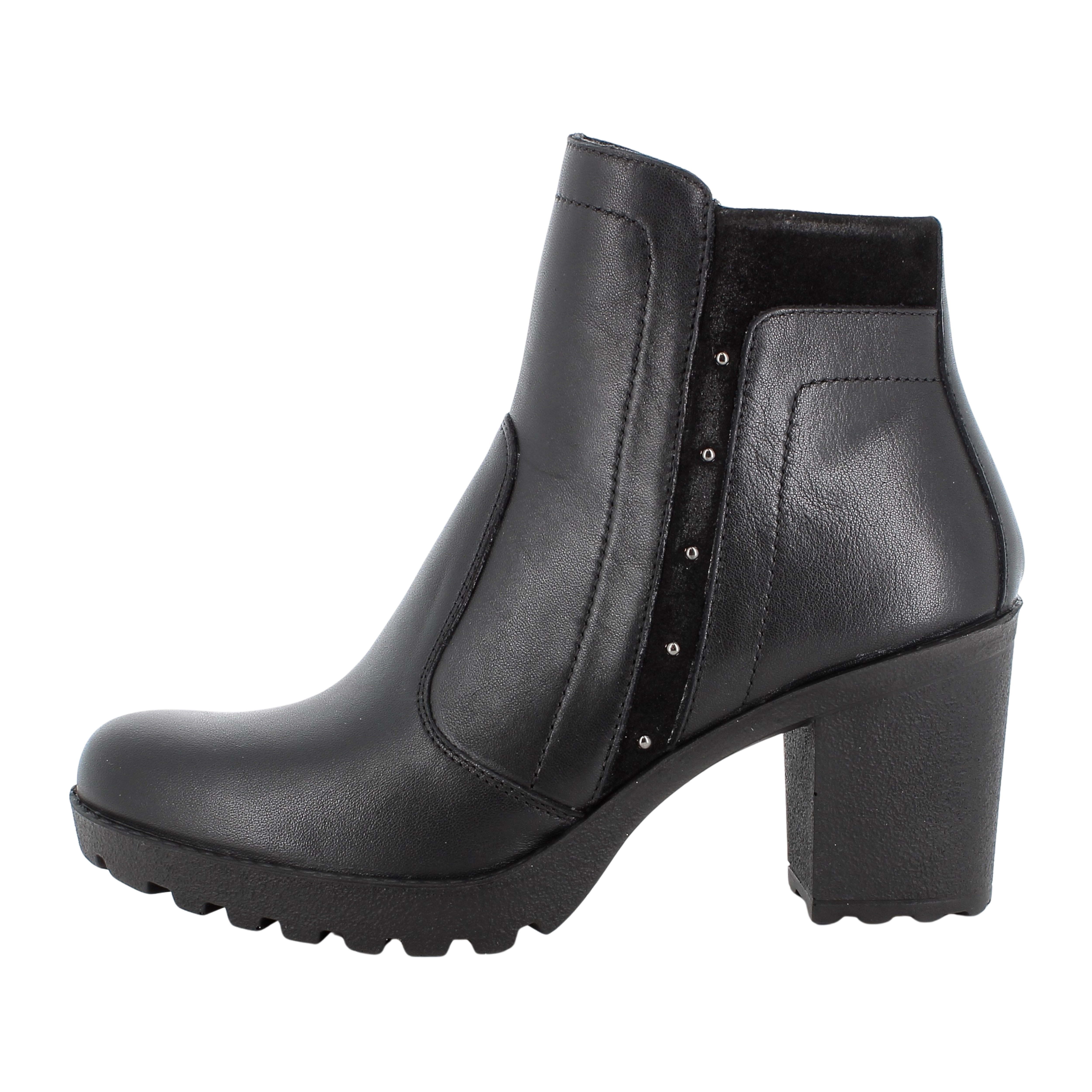 STIVALETTI TACCO ALTO IN PELLE CON BORCHIE DONNA NERO