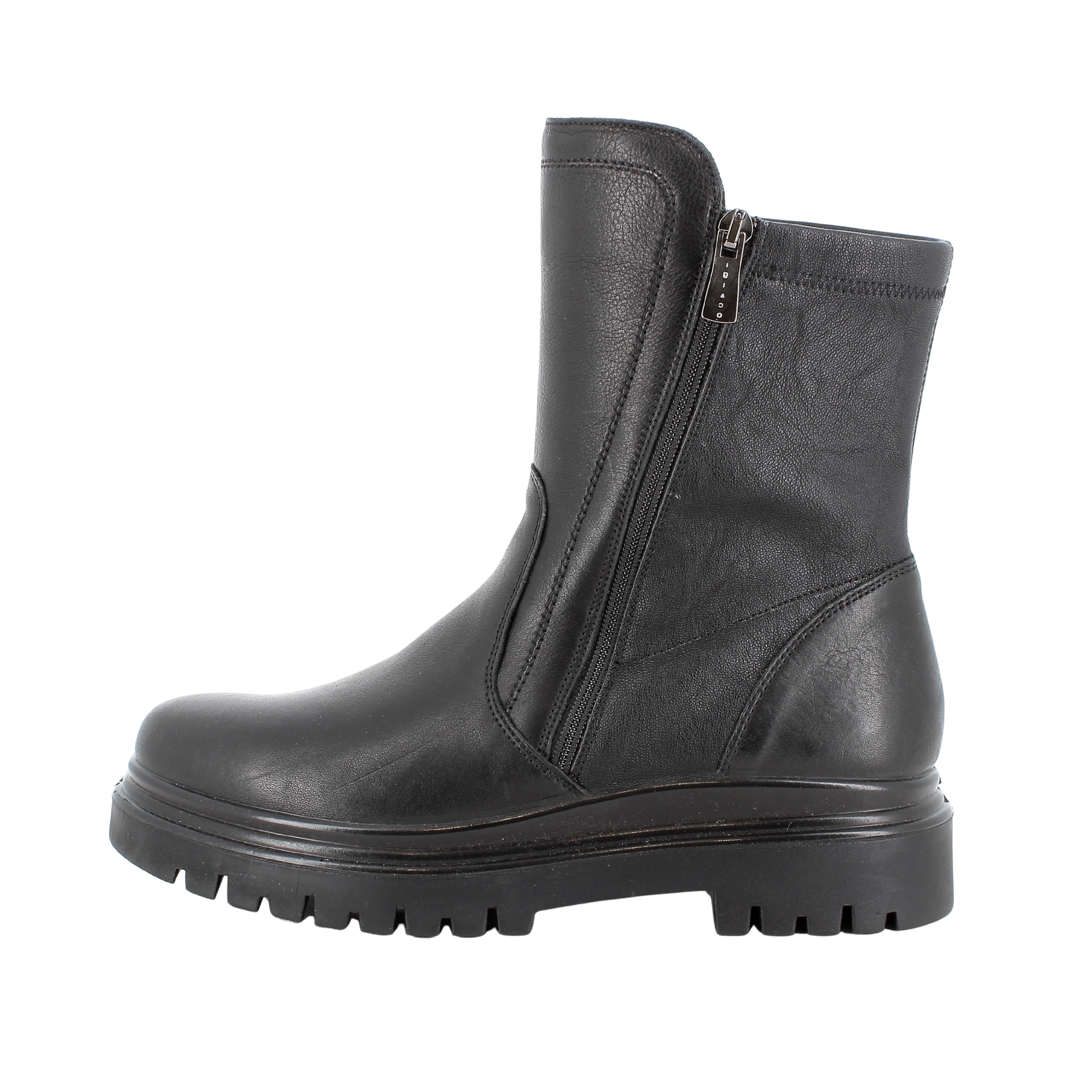 STIVALETTI TACCO BASSO IN PELLE CON ZIP DONNA NERO