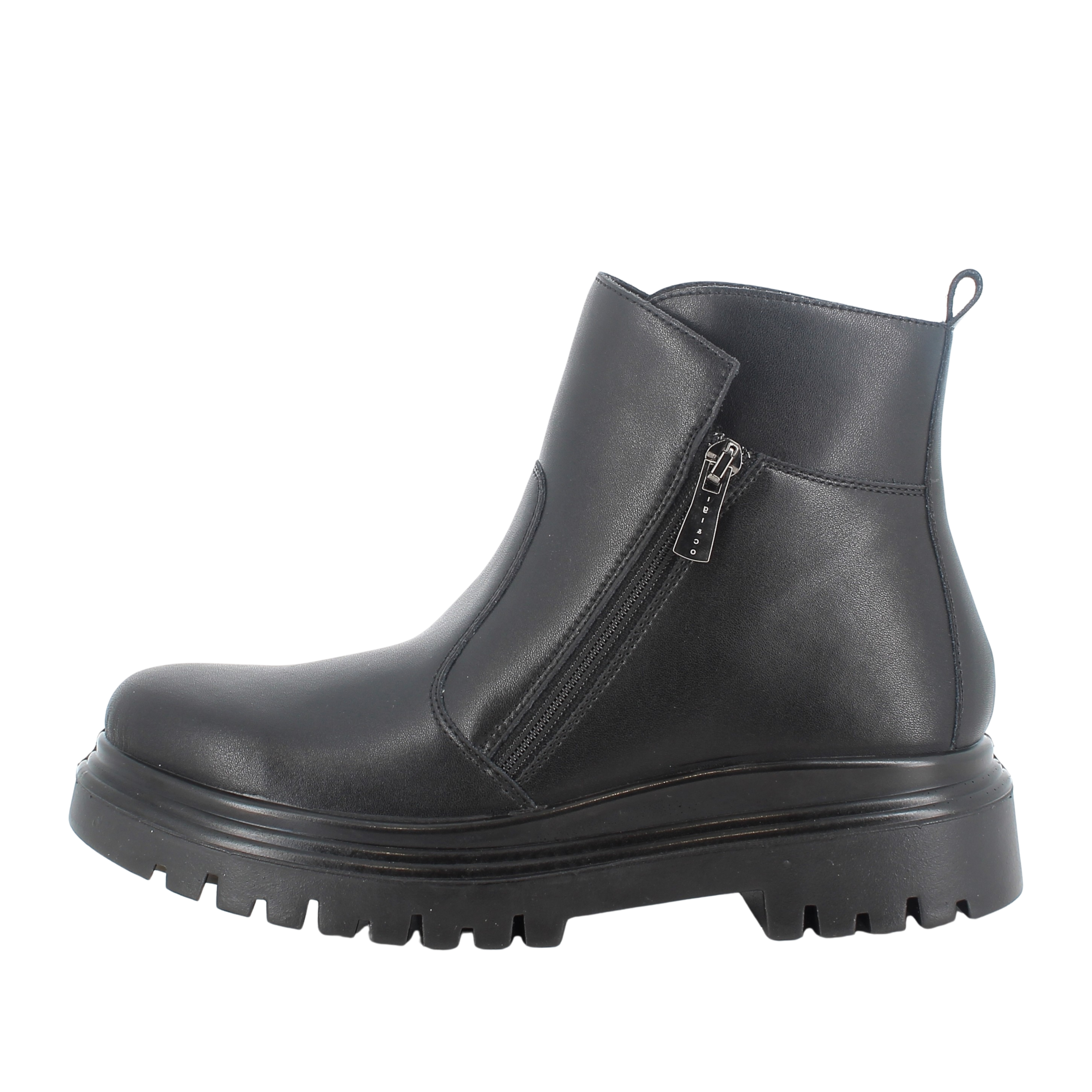 STIVALETTI TACCO BASSO IN PELLE E ZIP DONNA NERO