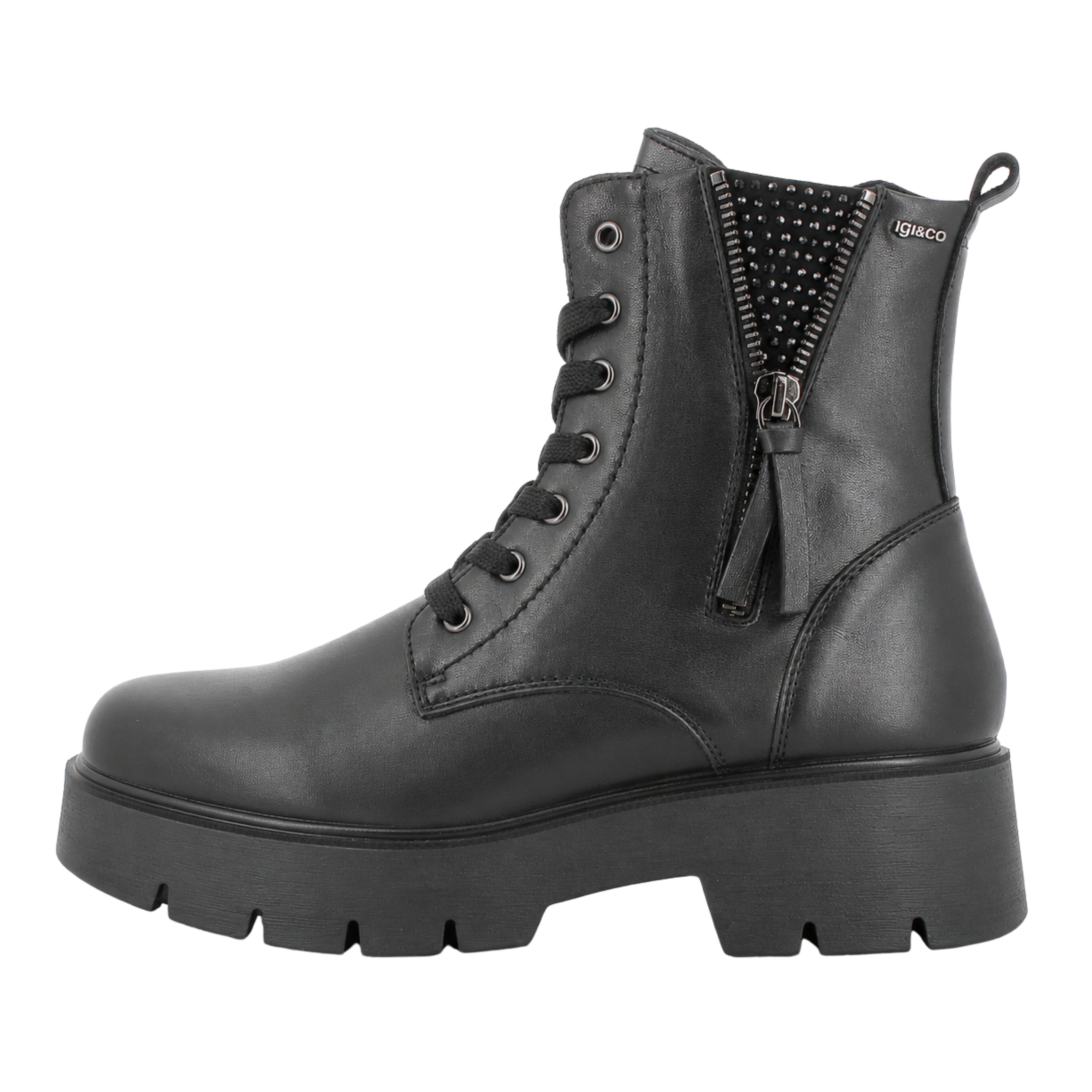 ANFIBI IN PELLE CON LACCI E ZIP DONNA NERO