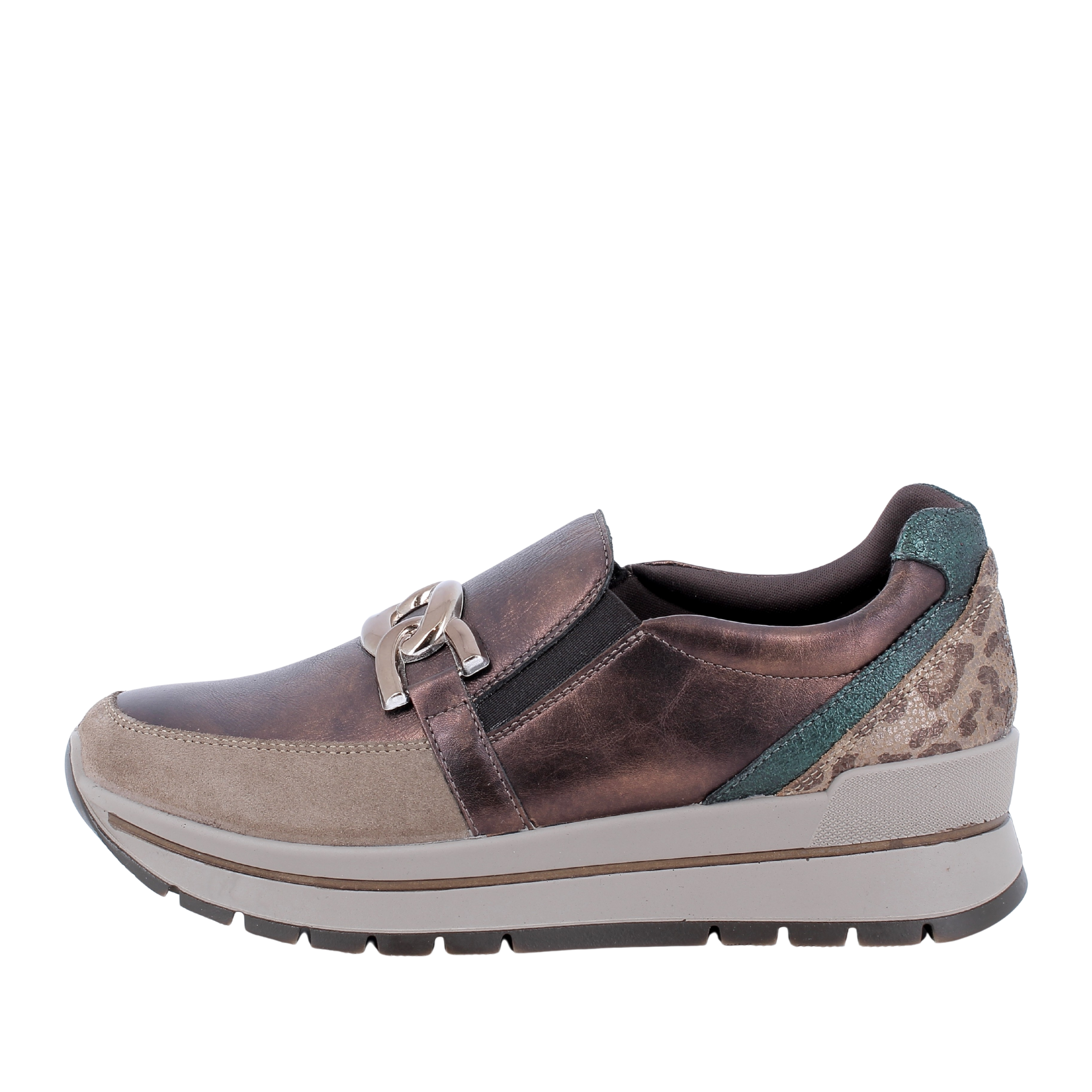 SNEAKERS SLIP ON CON CATENA E INSERTI MULTICOLOR DONNA MARRONE