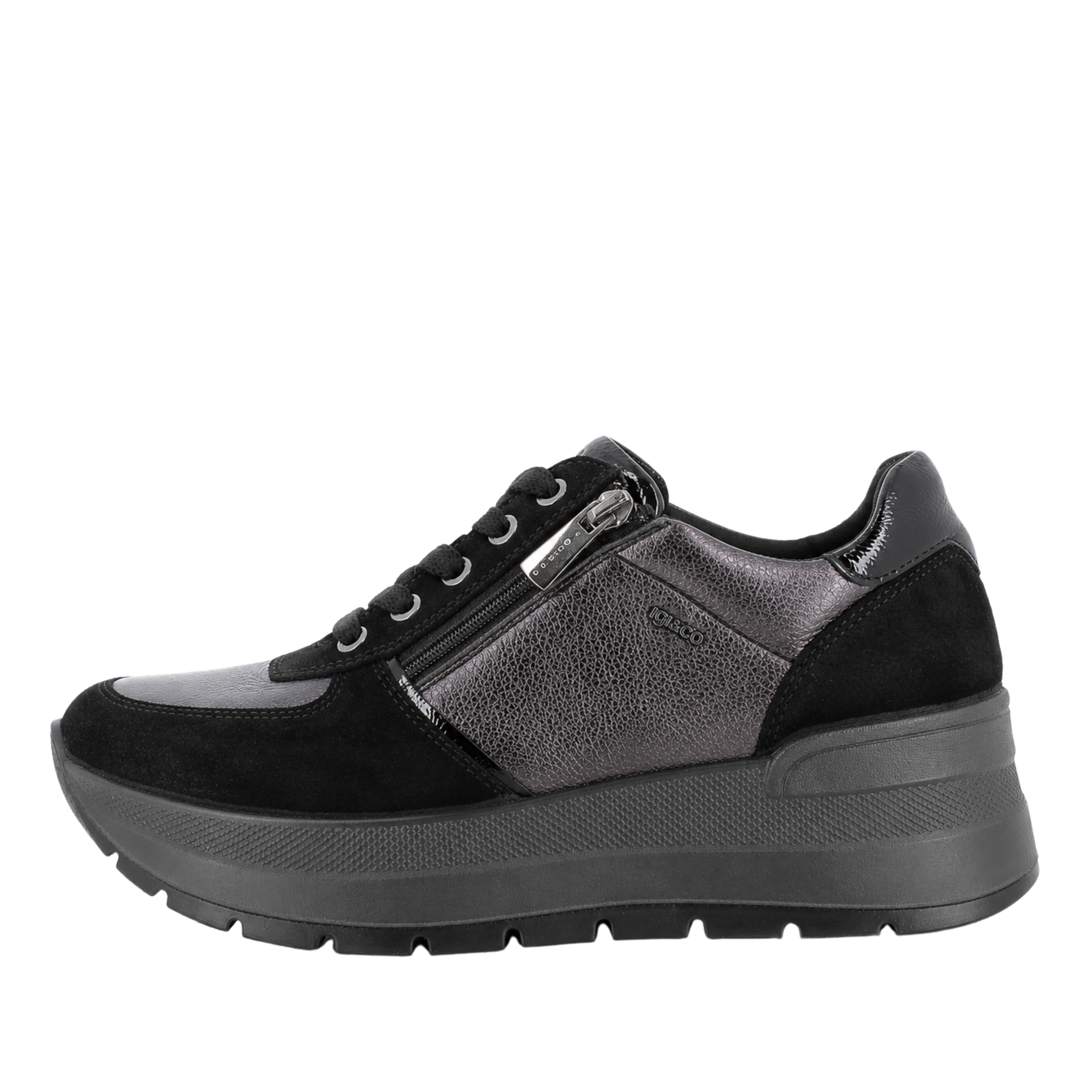 SNEAKERS BASSE IN CAMOSCIO E PELLE CON ZIP DONNA NERO