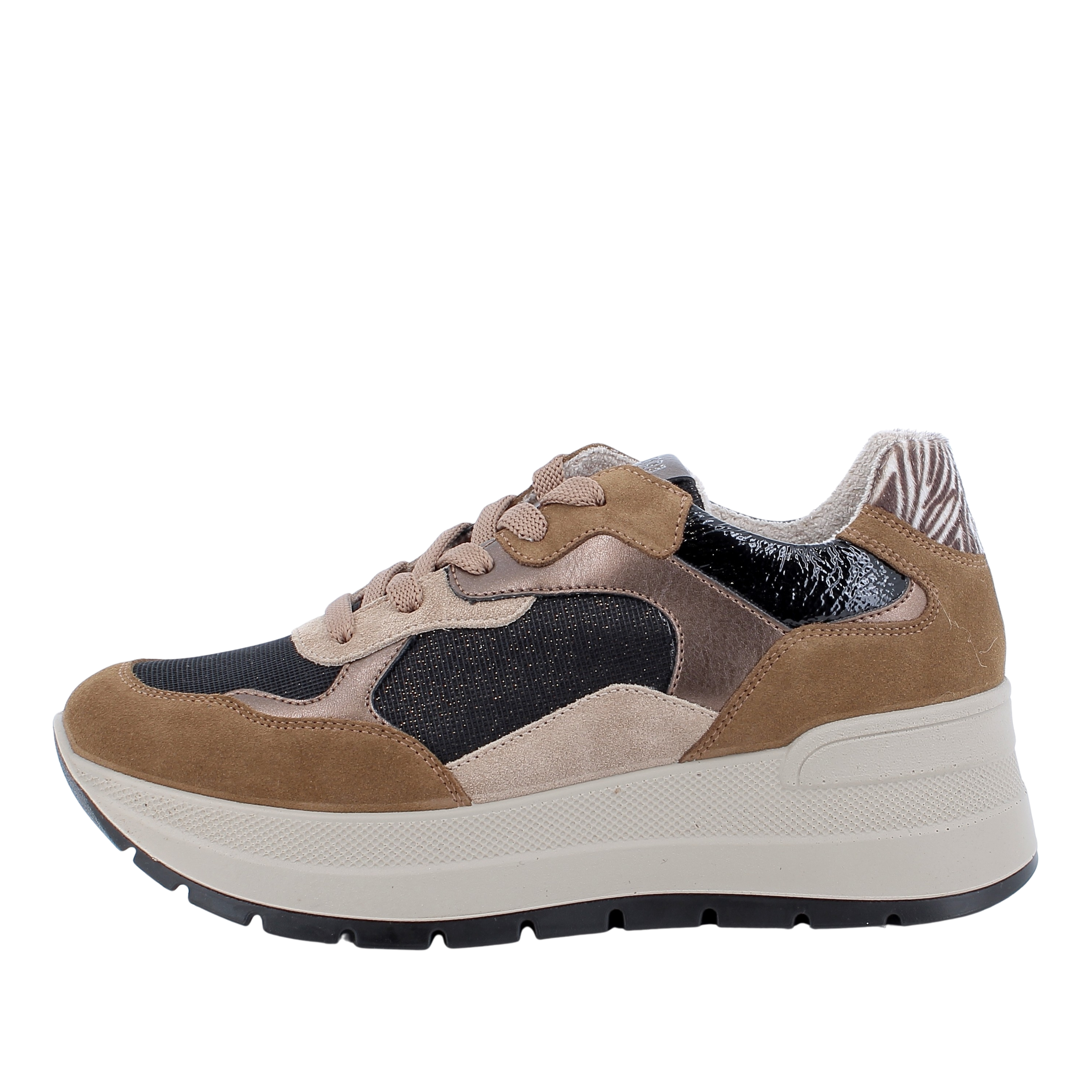 SNEAKERS BASSE IN CAMOSCIO E TESSUTO DONNA MARRONE