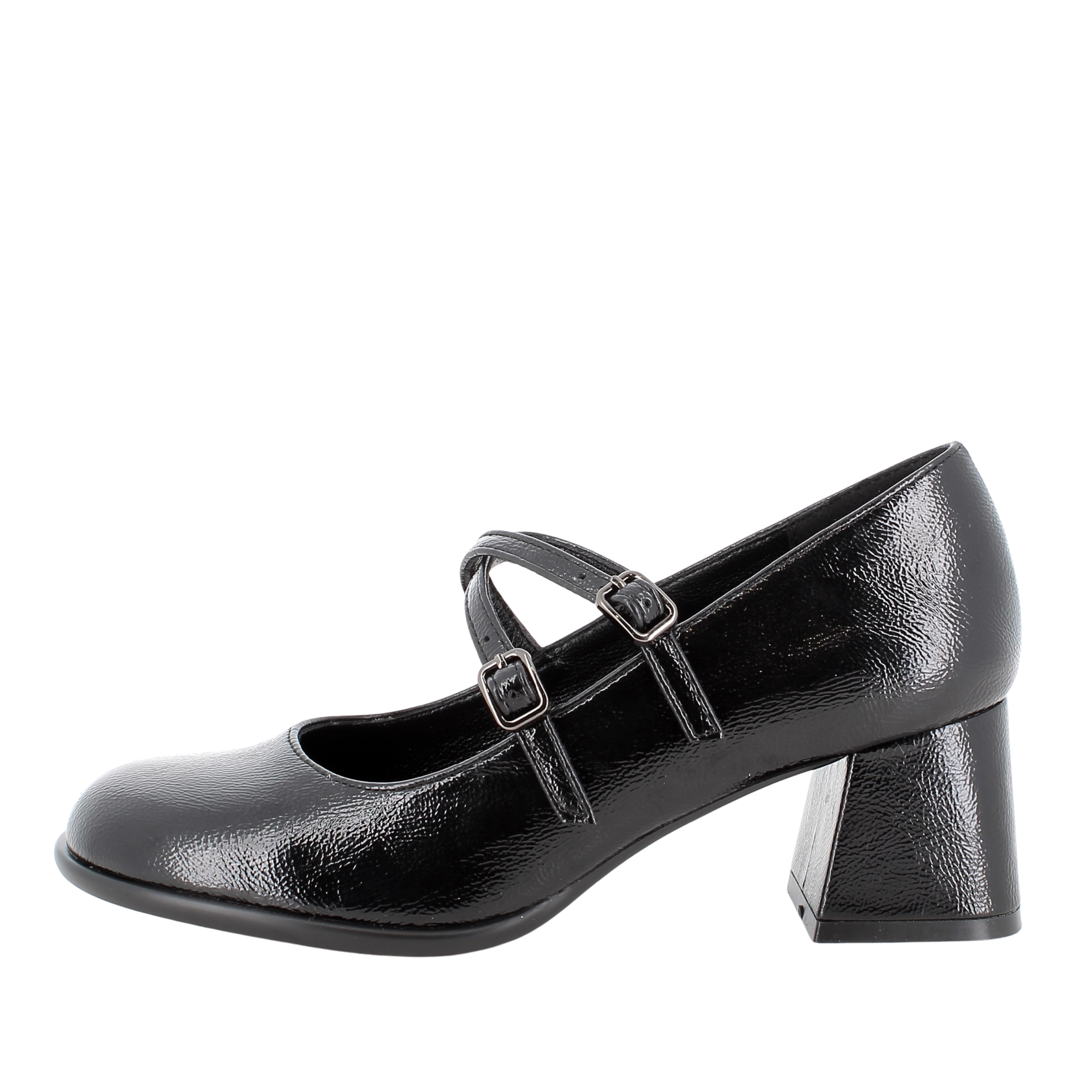 DÉCOLLETÉ IN PELLE VERNICIATA CON CINTURINI DONNA NERO