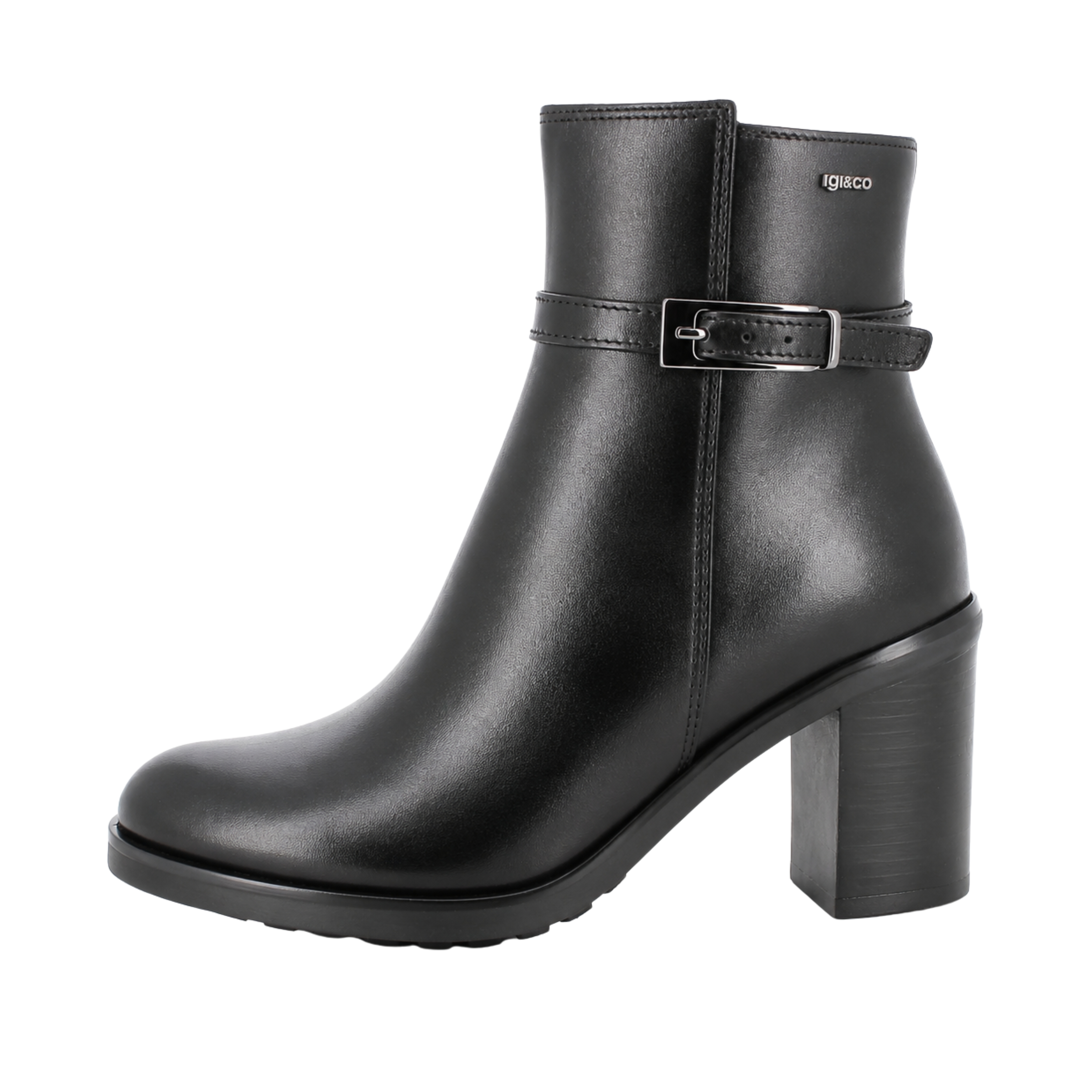 STIVALETTI TACCO ALTO IN PELLE E CON CINTURINO DONNA NERO
