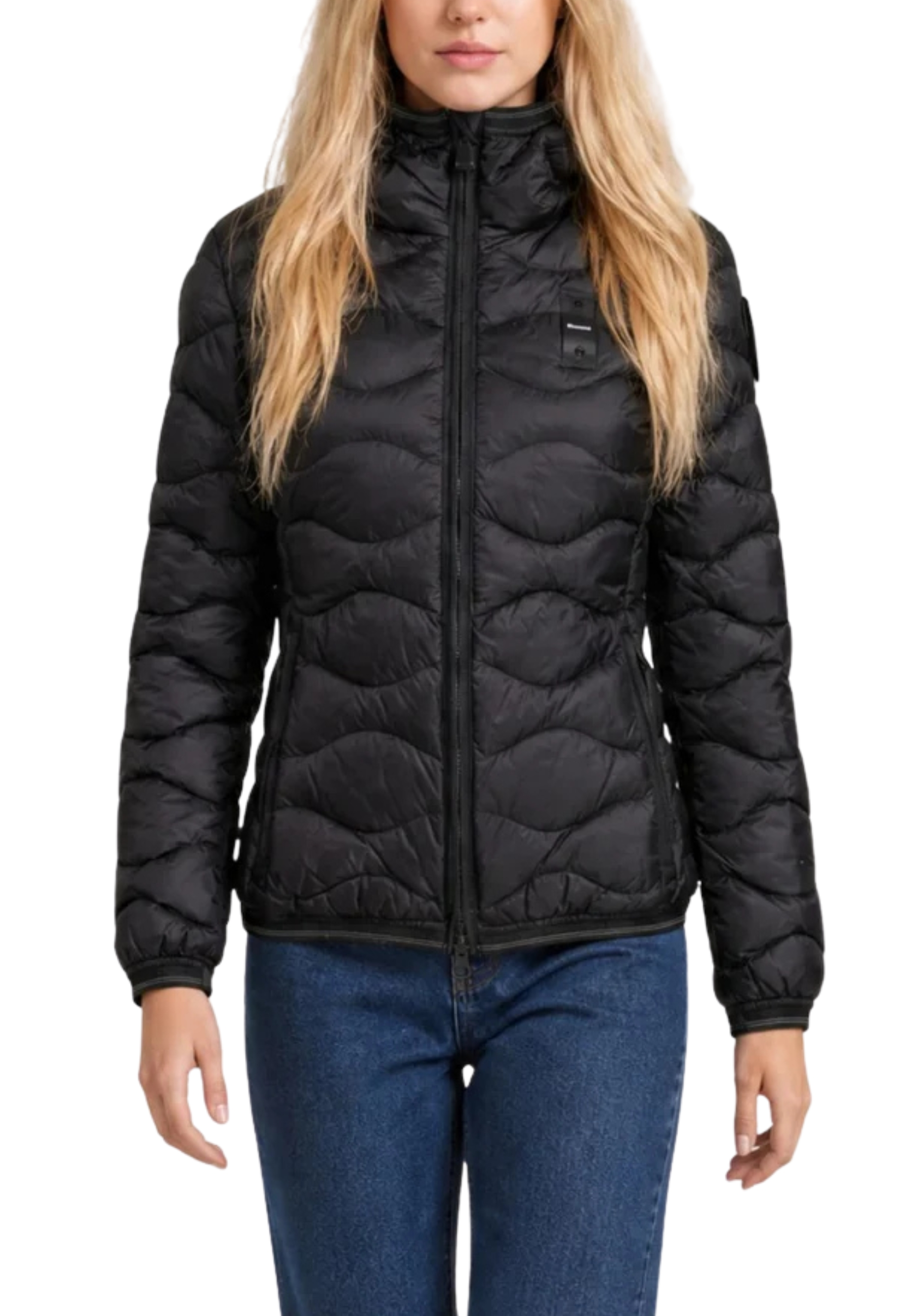 PIUMINO CON CAPPUCCIO E LOGO STRASS DONNA NERO