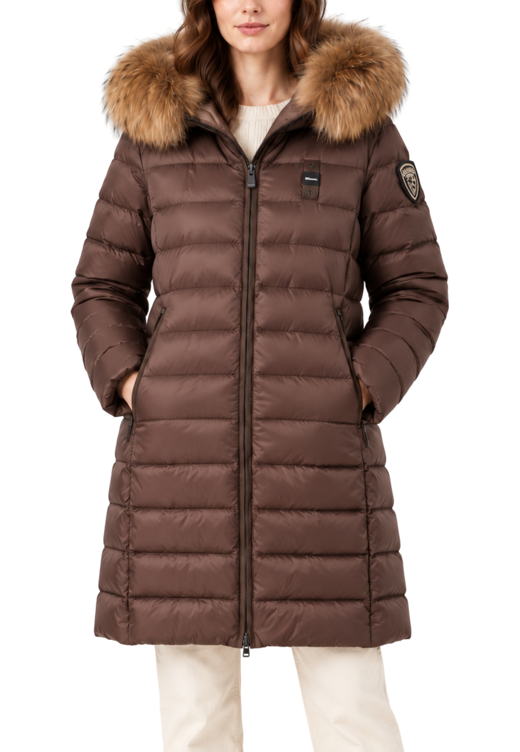 PIUMINO LUNGO CON PELLICCIA DONNA MARRONE