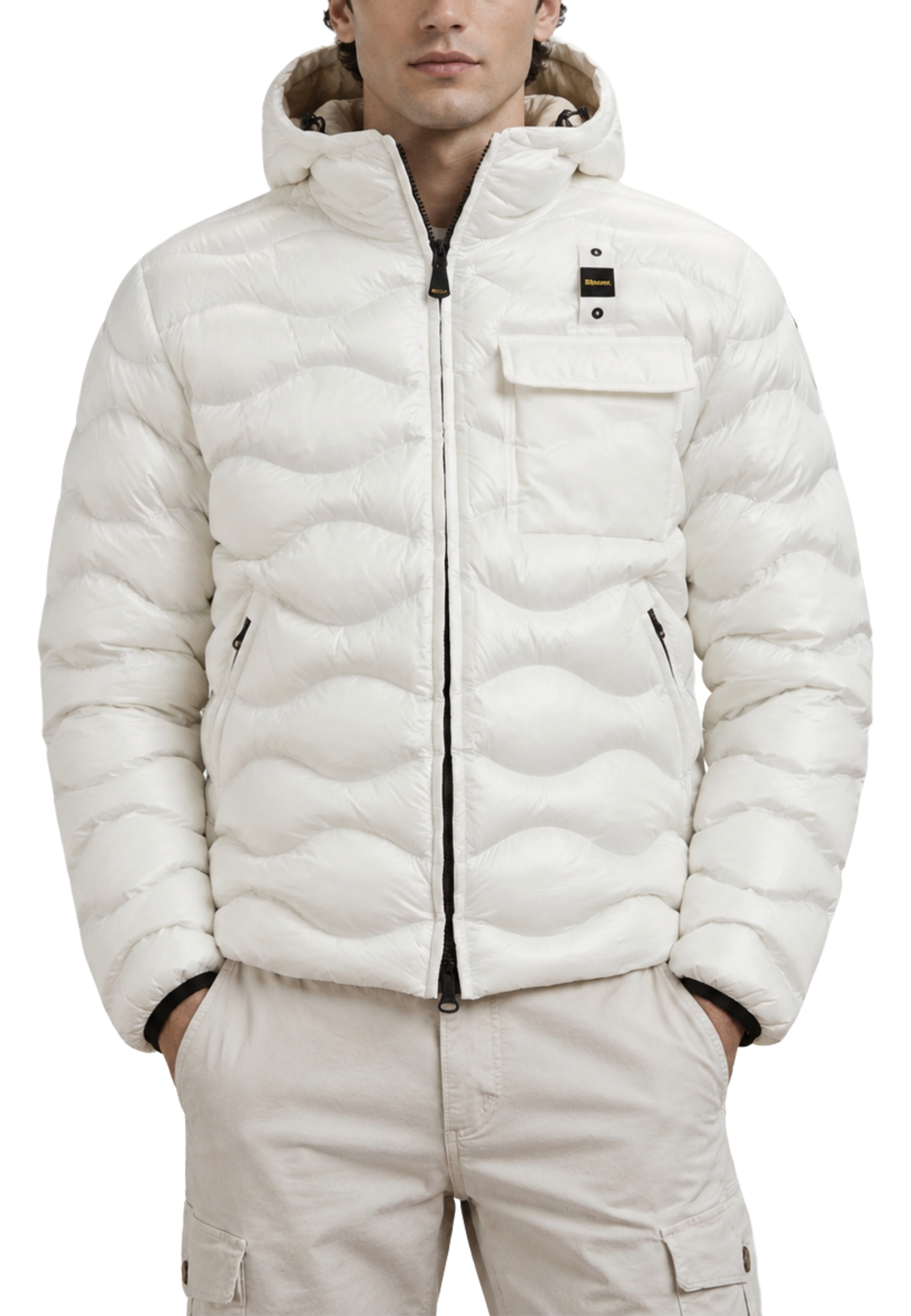 GIACCA IMPERMEABILE IMBOTTITA CON CAPPUCCIO UOMO BIANCO