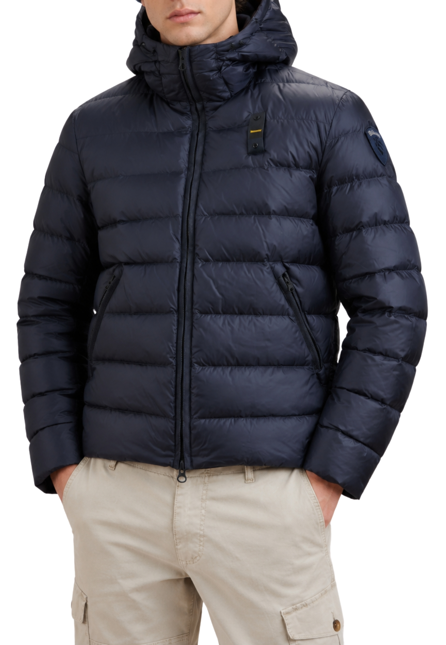 PIUMINO IN NYLON LUCIDO CON CAPPUCCIO UOMO BLU