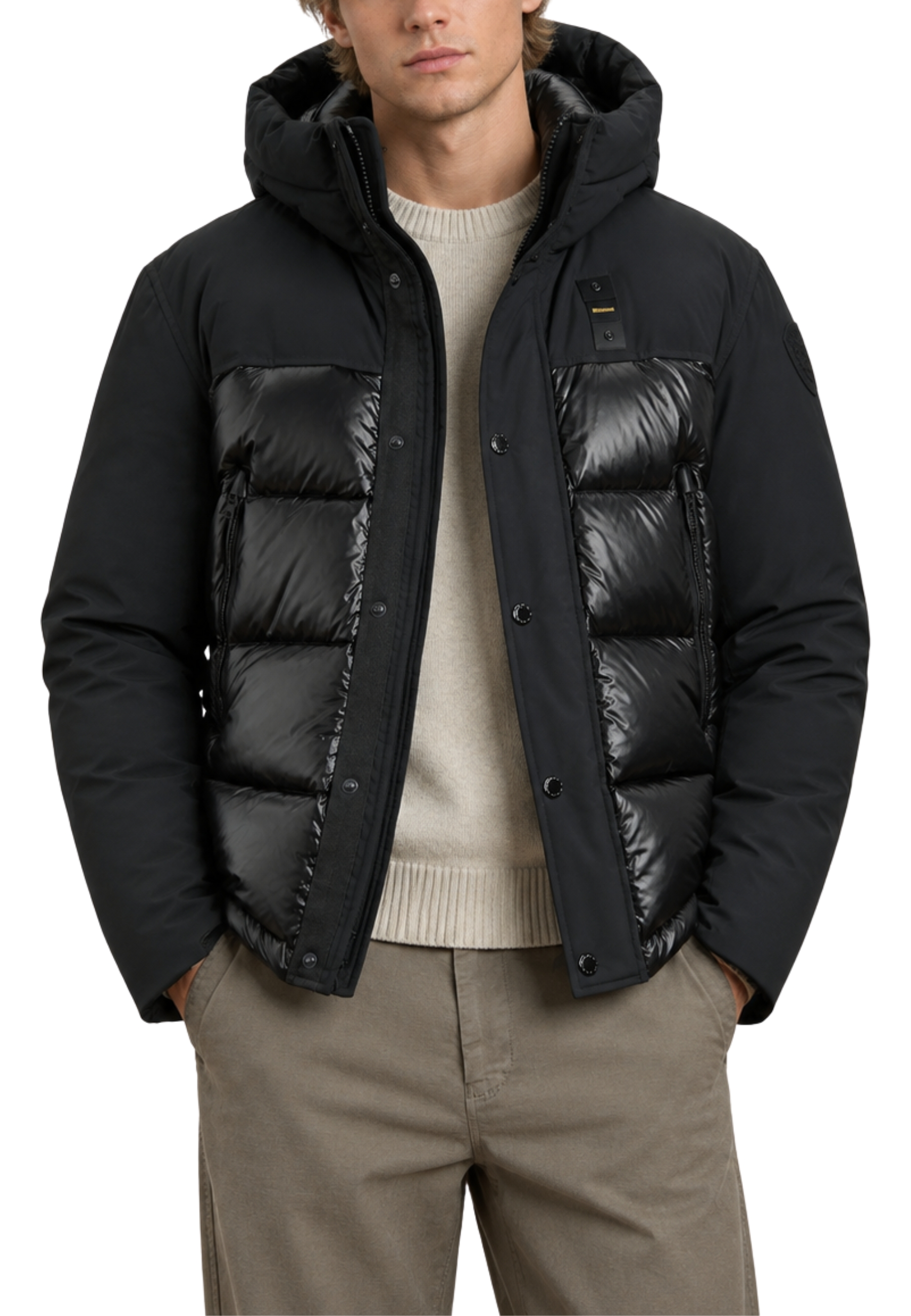 PIUMINO CON MANICHE IN NEOPRENE UOMO NERO
