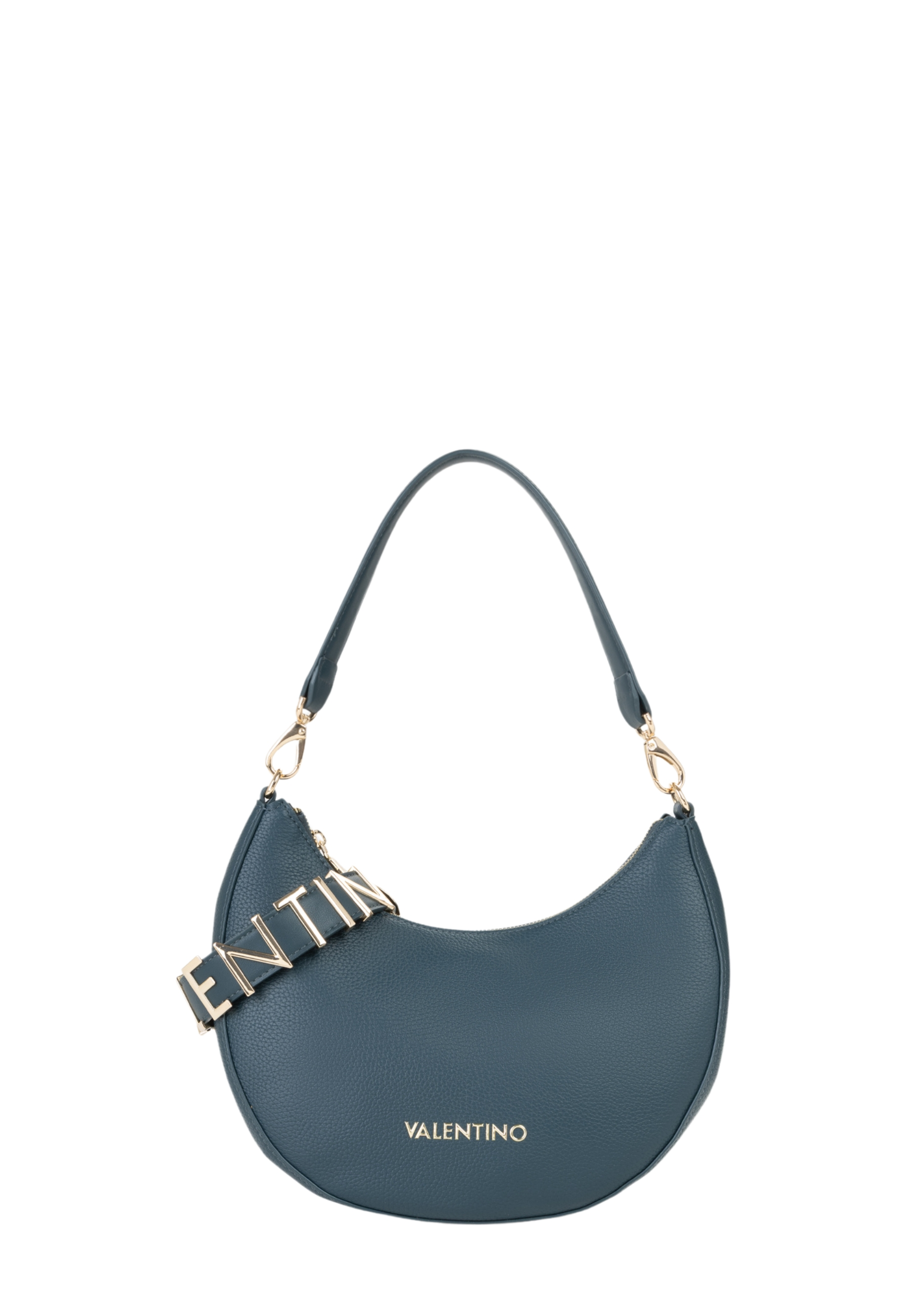 BORSA A SPALLA A MEZZALUNA CON LOGO GRAFFETTATO DONNA BLU PETROLIO