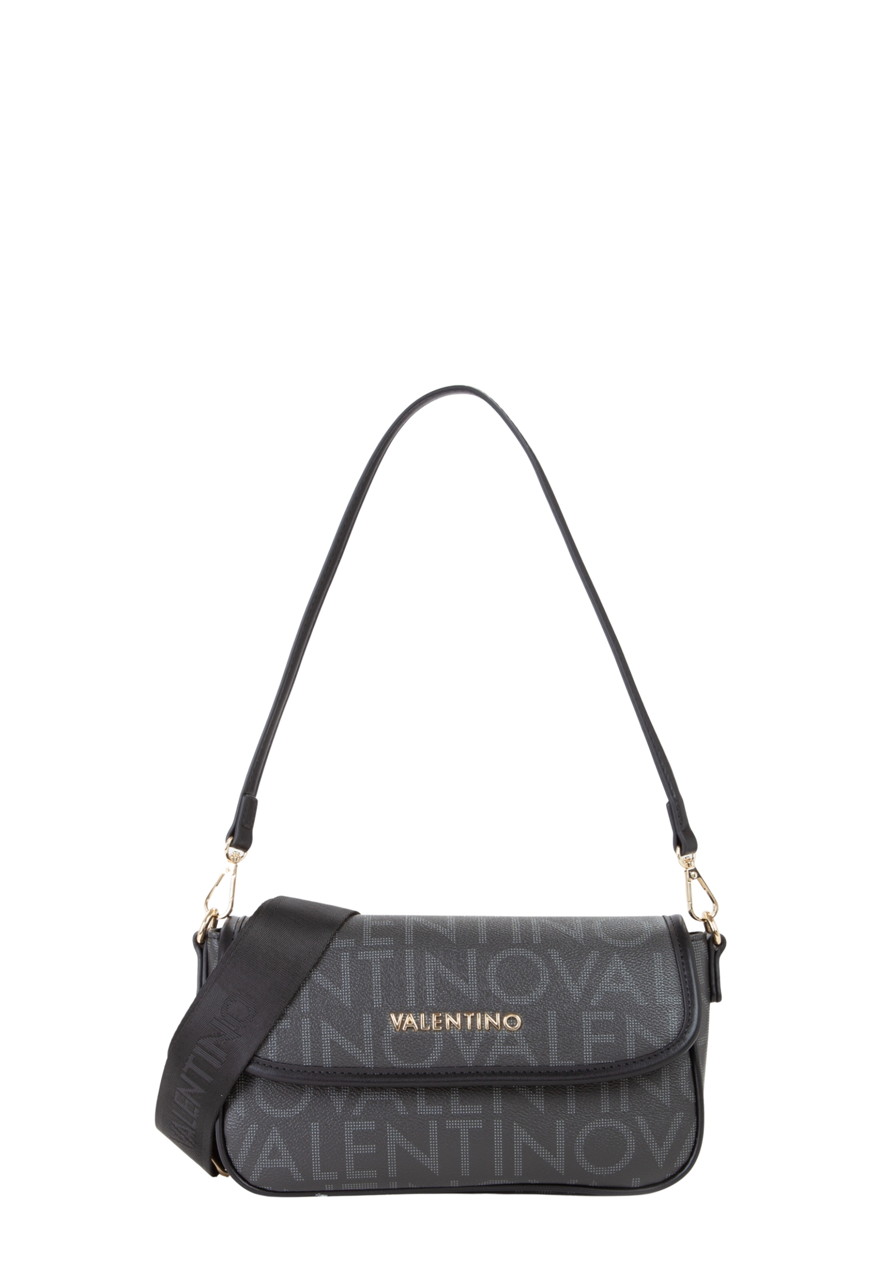 BORSA A SPALLA CON PATTA LOGO ALL-OVER DONNA NERO