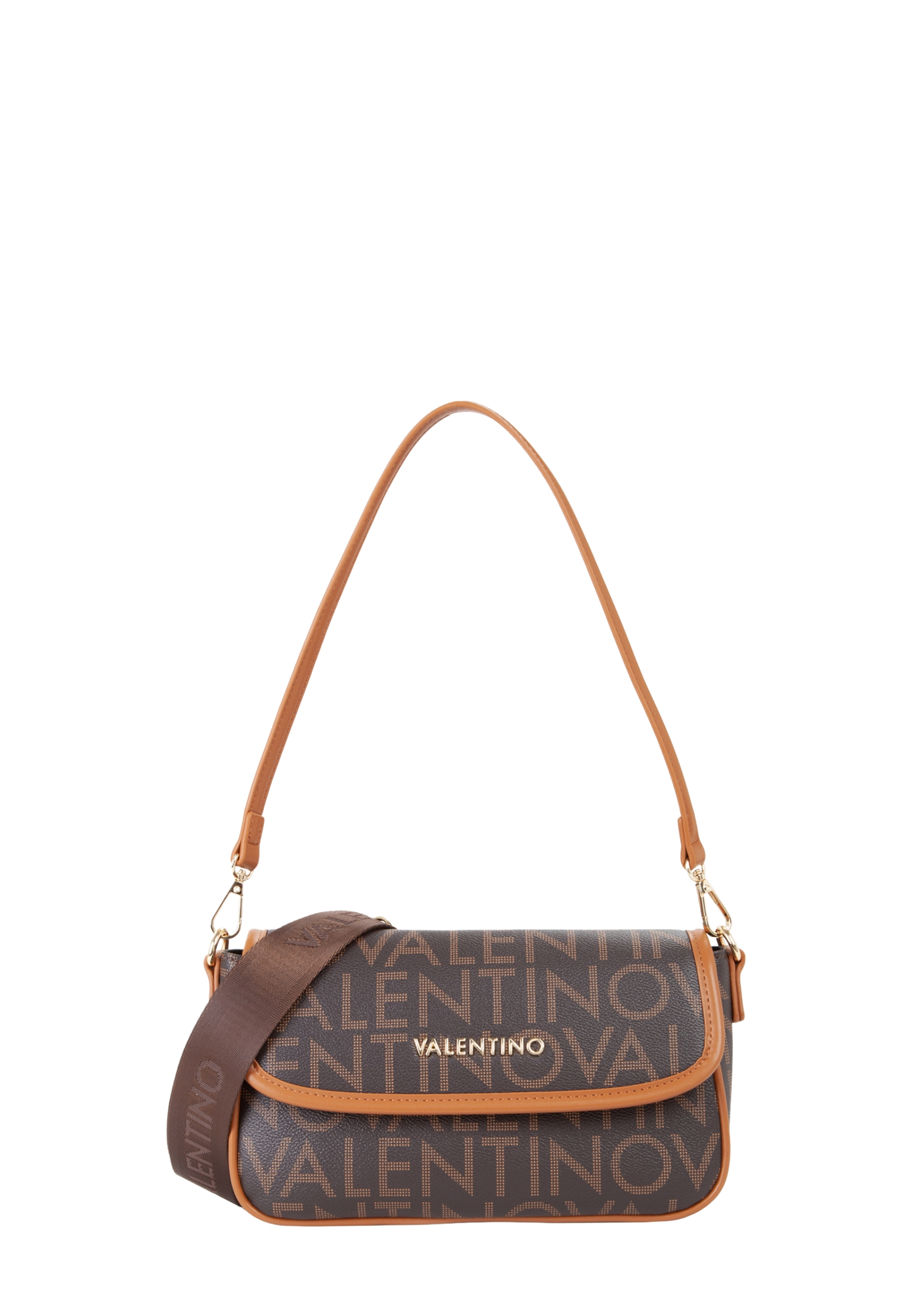 BORSA A SPALLA CON PATTA LOGO ALL-OVER DONNA MARRONE