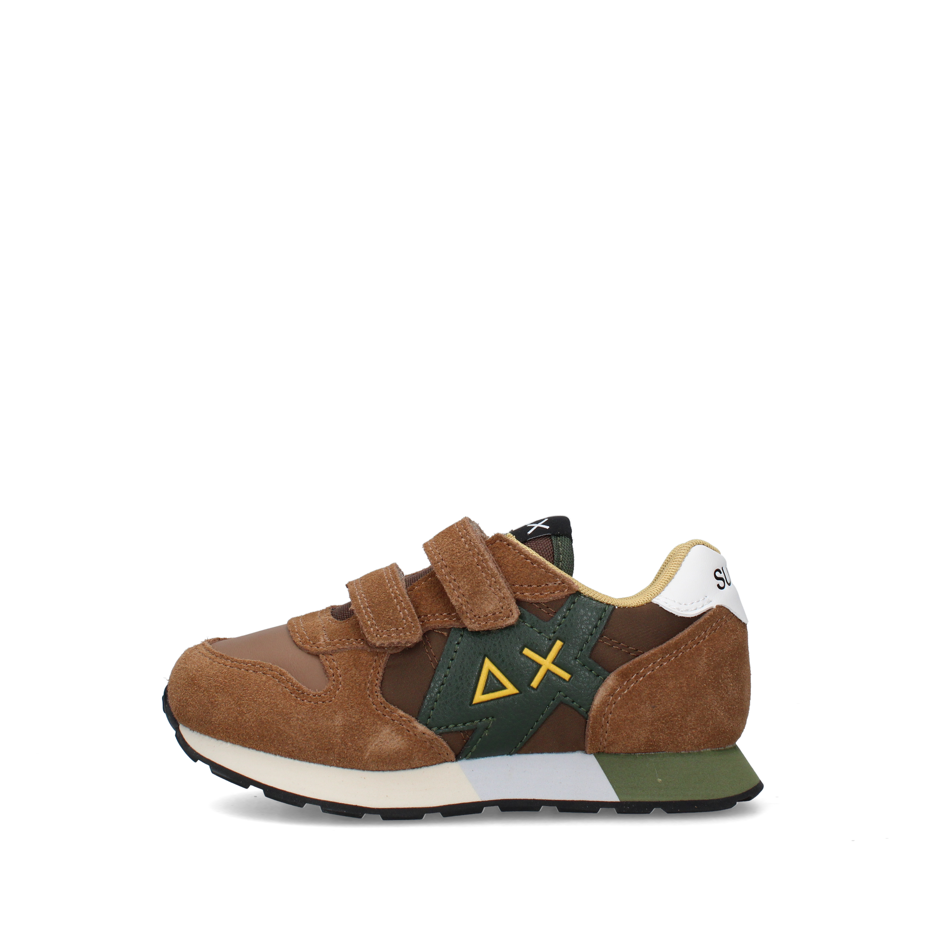 SNEAKERS BASSE CON DOPPIO STRAP E INSERTI A CONTRASTO BAMBINO MARRONE