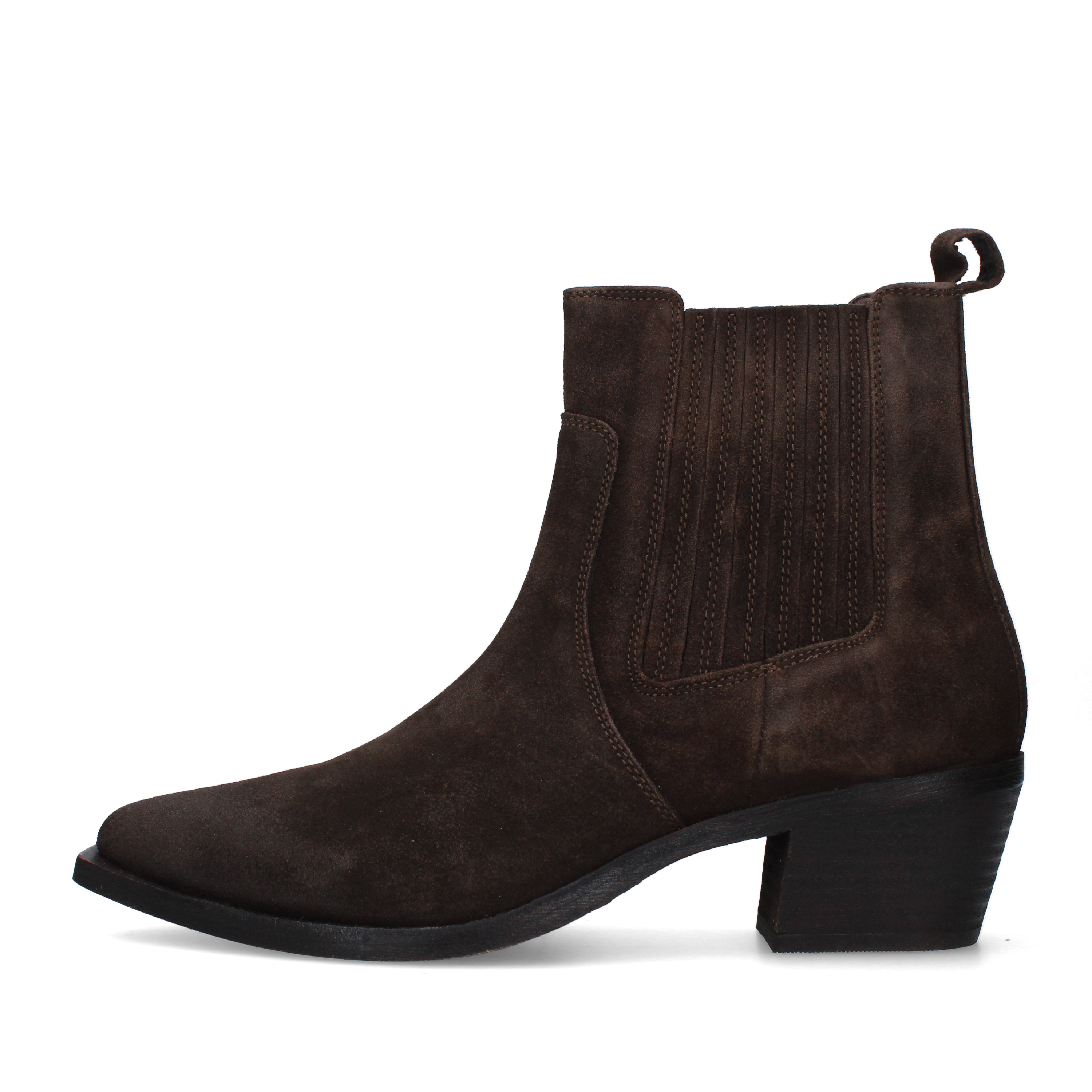 STIVALETTI TACCO ALTO IN CAMOSCIO CON INSERTI ELASTICI DONNA MARRONE