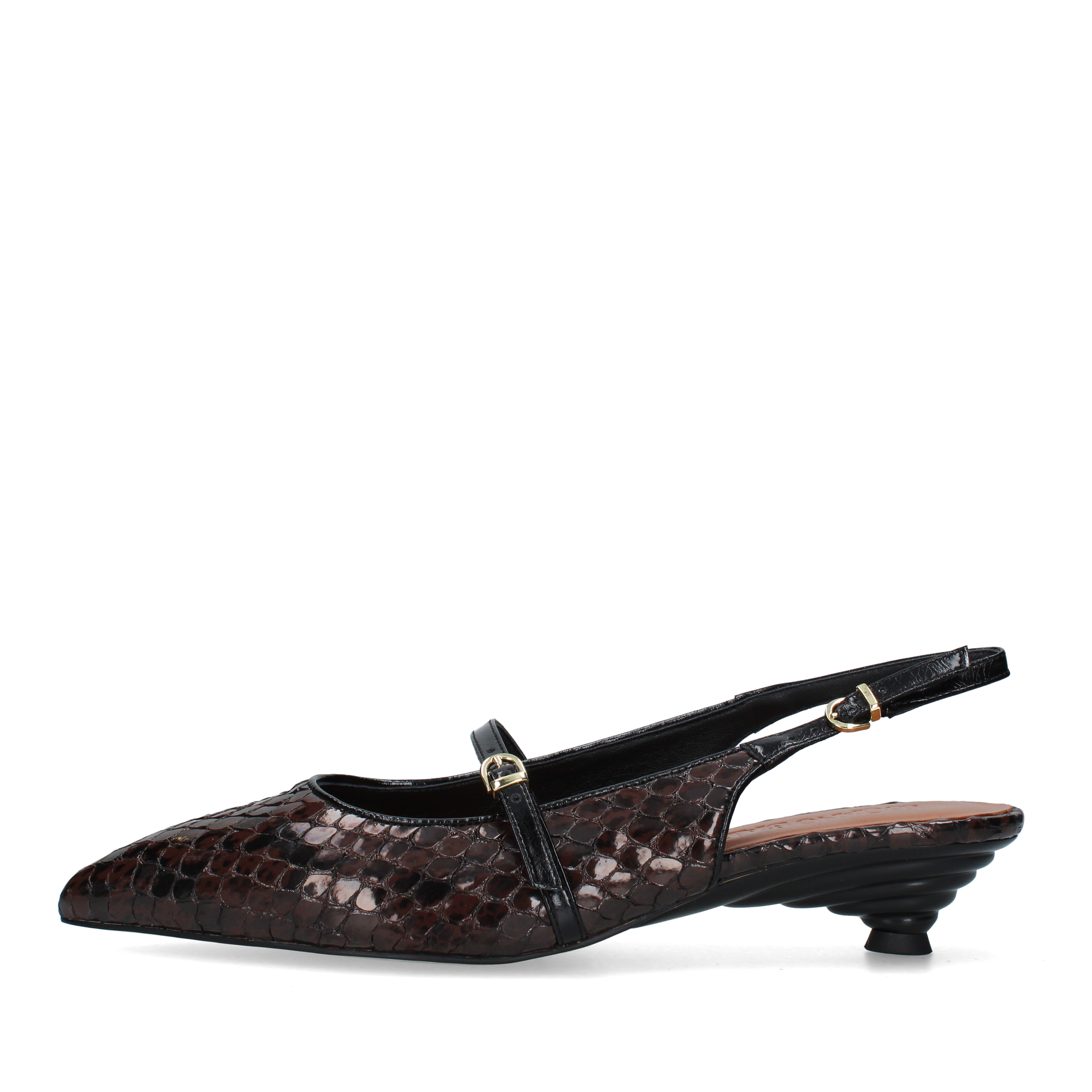 DÉCOLLETÉ SLINGBACK EFFETTO COCCO CON CINTURINO DONNA MARRONE