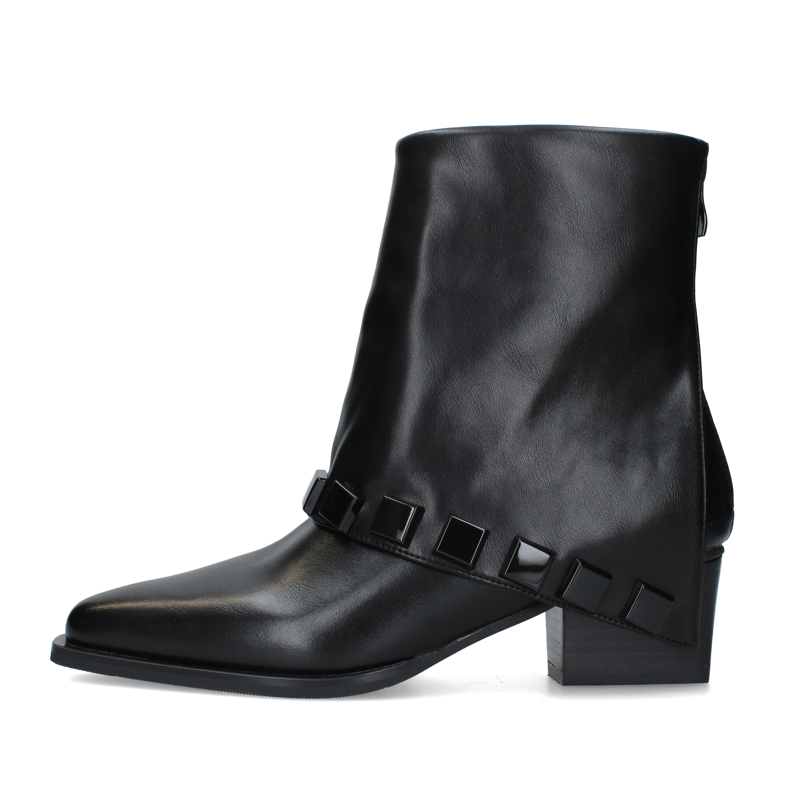 STIVALETTI TACCO ALTO CON BORCHIE E ZIP POSTERIORE DONNA NERO