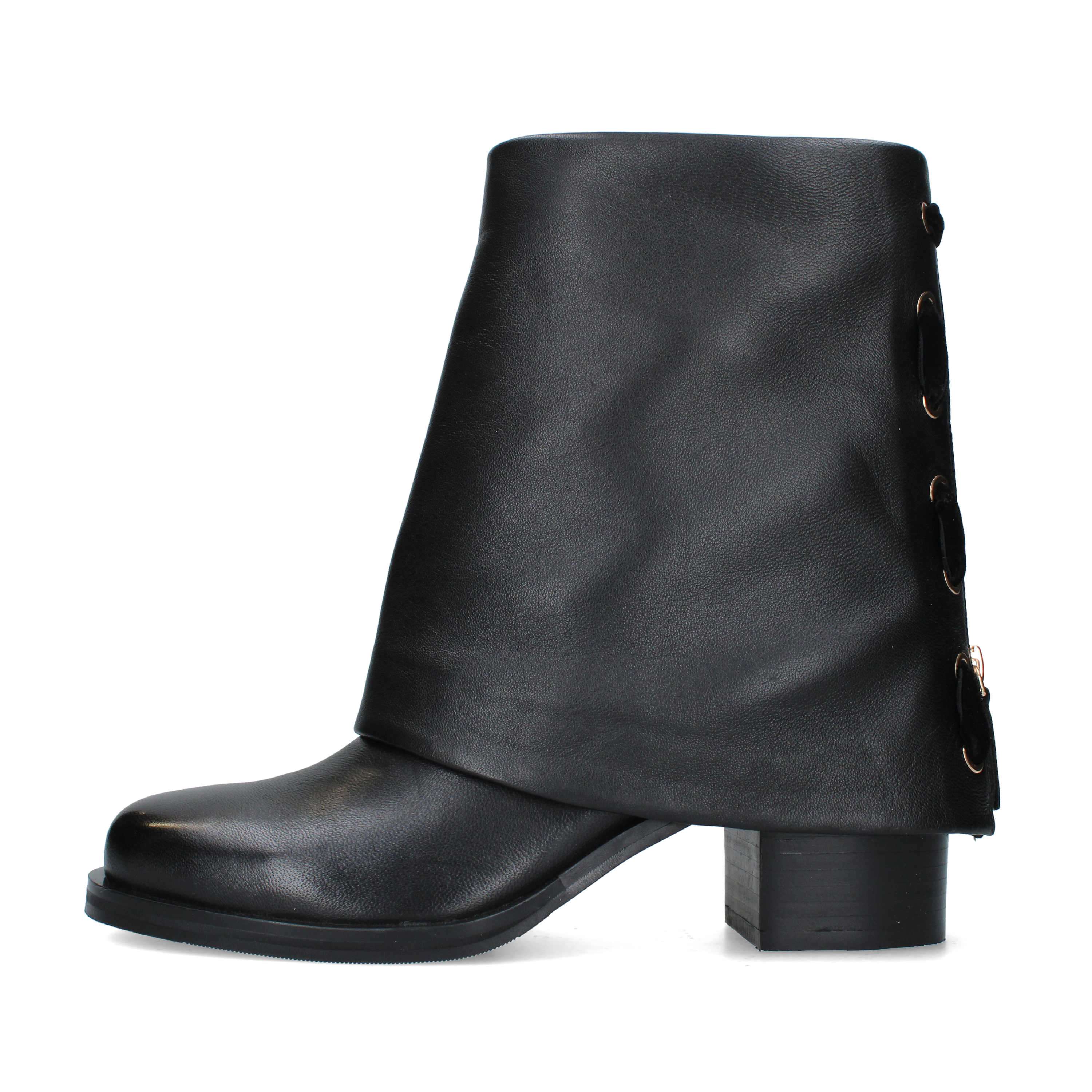 STIVALETTI TACCO BASSO CON GAMBALE A MANTELLA DONNA NERO