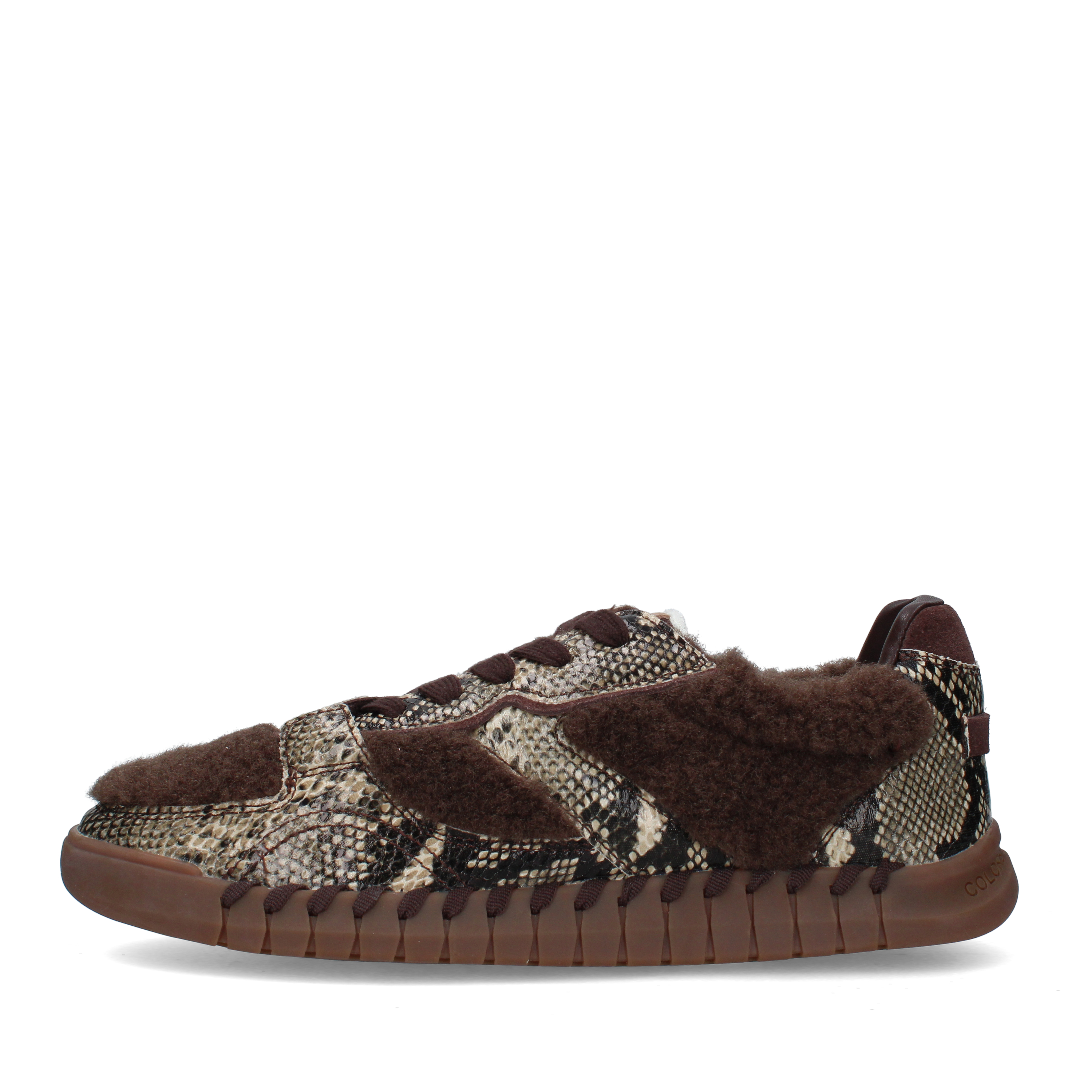 SNEAKERS BASSE EFFETTO PITONE CON INSERTI TEDDY DONNA MARRONE
