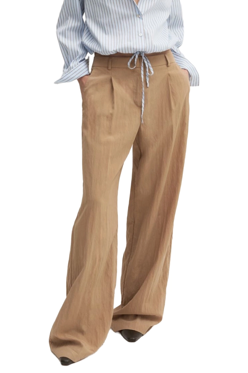 PANTALONI PALAZZO  IN MISTO LYOCELL EFFETTO CRINKLE CON PINCE DONNA BEIGE