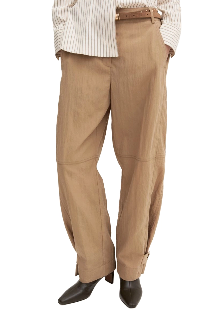 PANTALONI PALAZZO CON FINITURA CRINKLE E ALAMARO ALLA CAVIGLIA DONNA BEIGE
