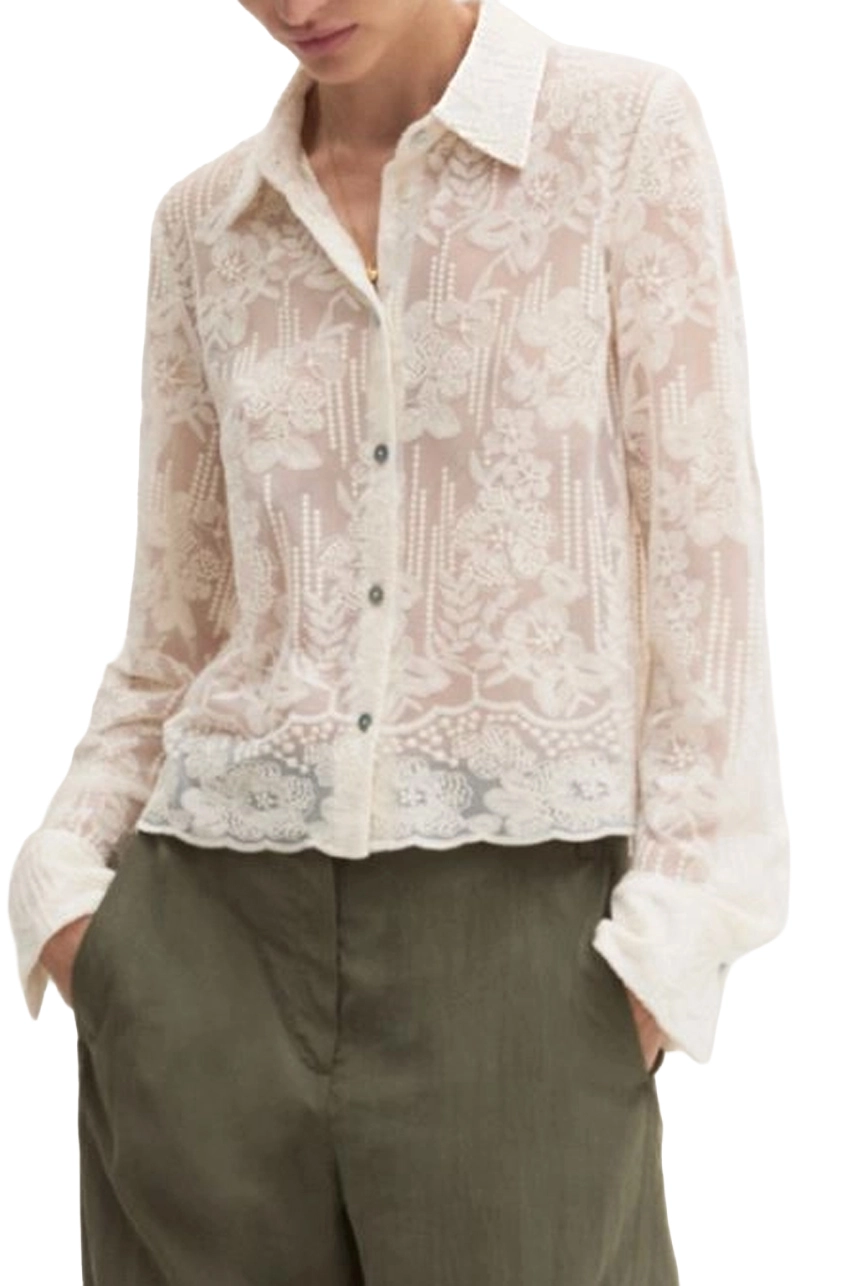 CAMICIA IN TULLE RICAMATO CON BOTTONI IN MADREPERLA DONNA AVORIO