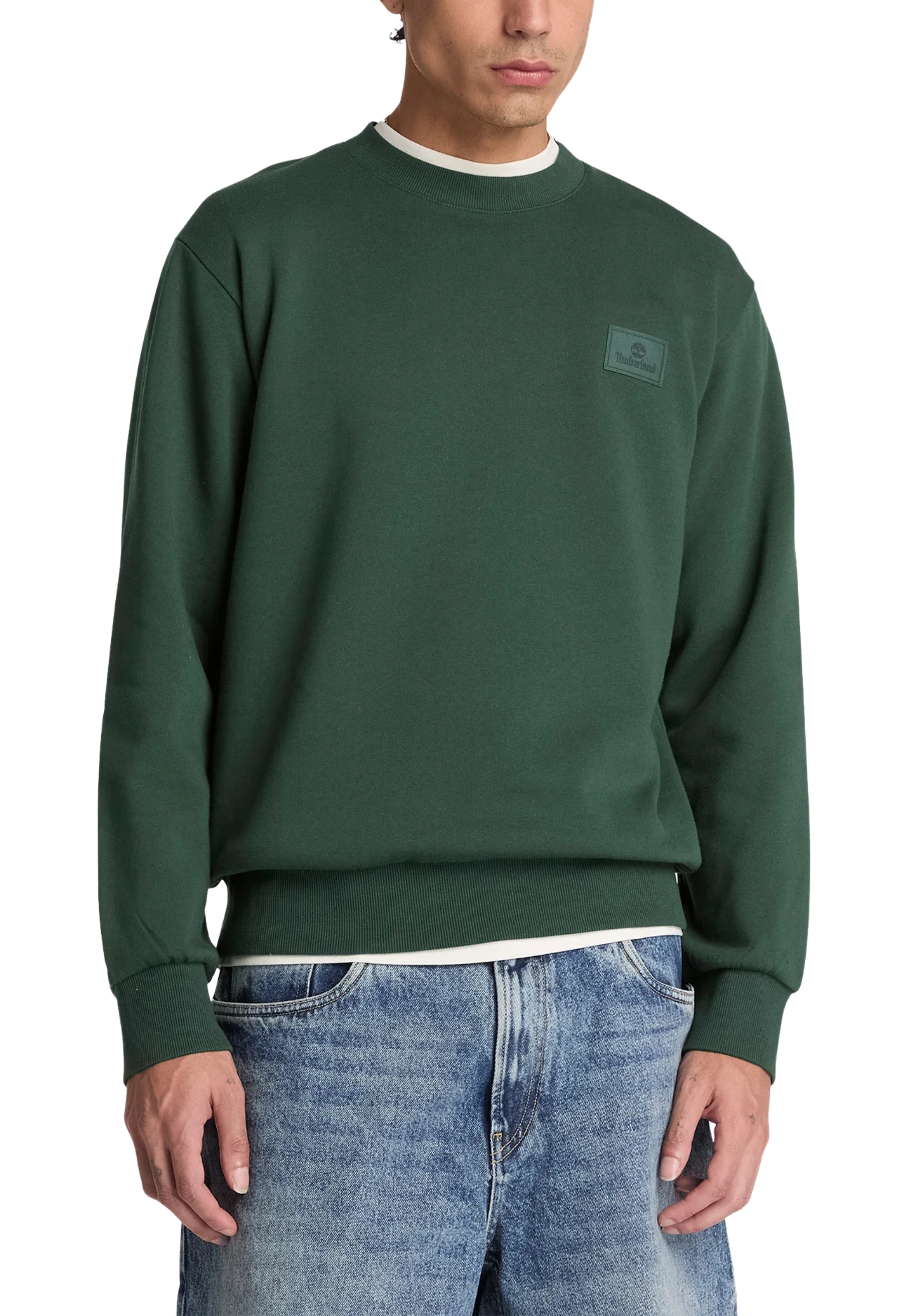 FELPA GIROCOLLO BASIC CON LOGO UOMO VERDE