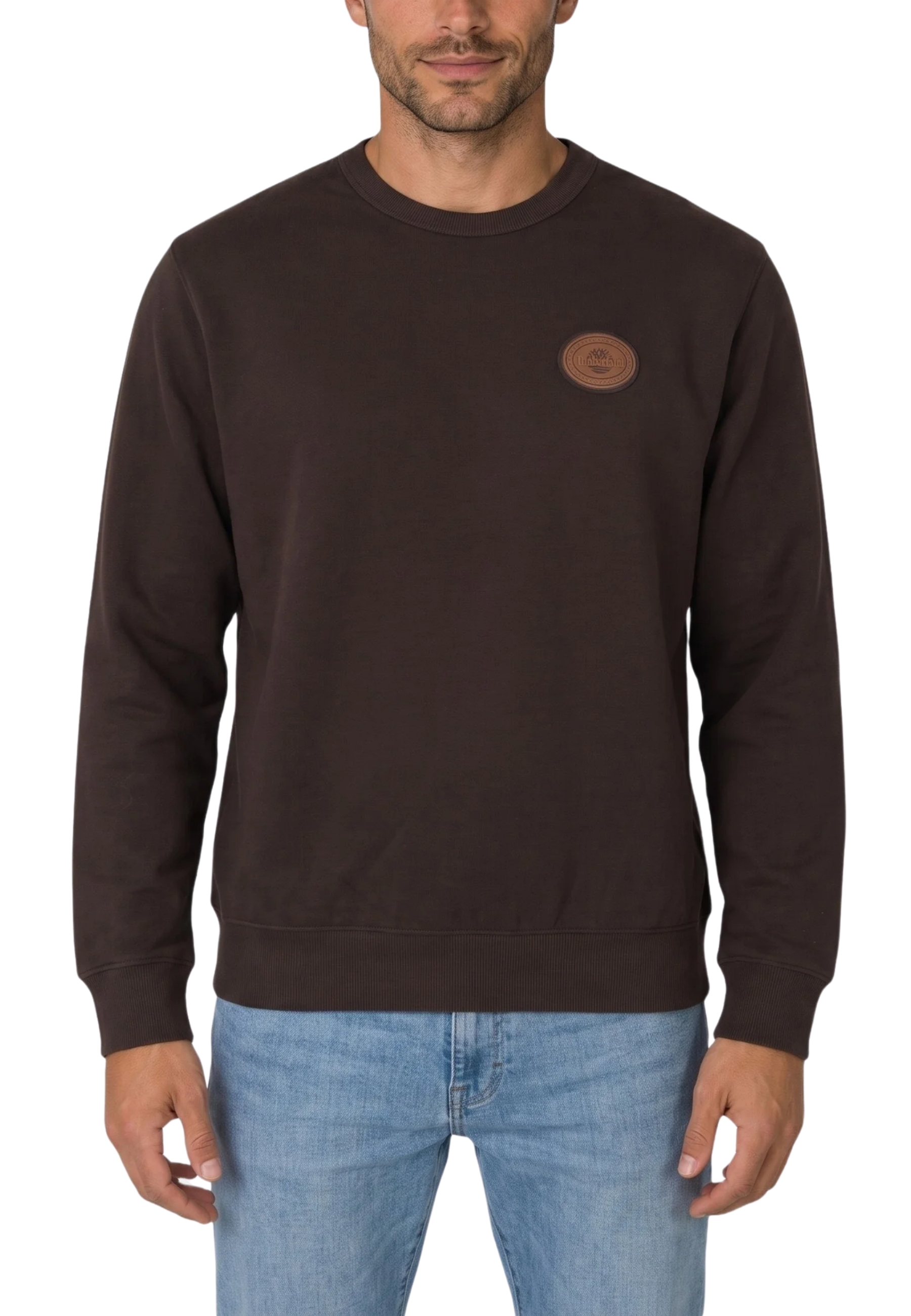 FELPA GIROCOLLO CON PATCH LOGO UOMO MARRONE