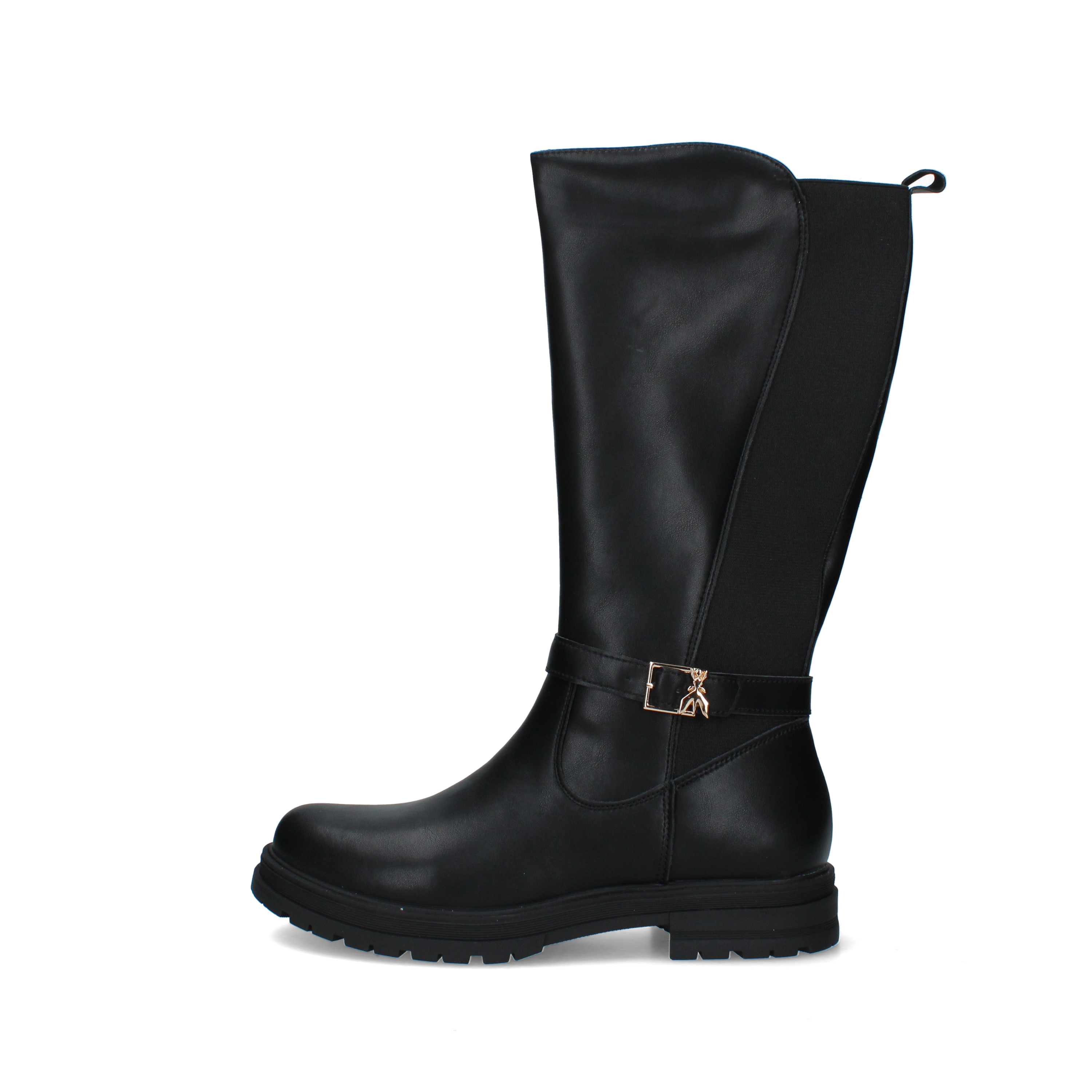 STIVALI TACCO BASSO CON INSERTO ELASTICO E FIBBIA DONNA NERO