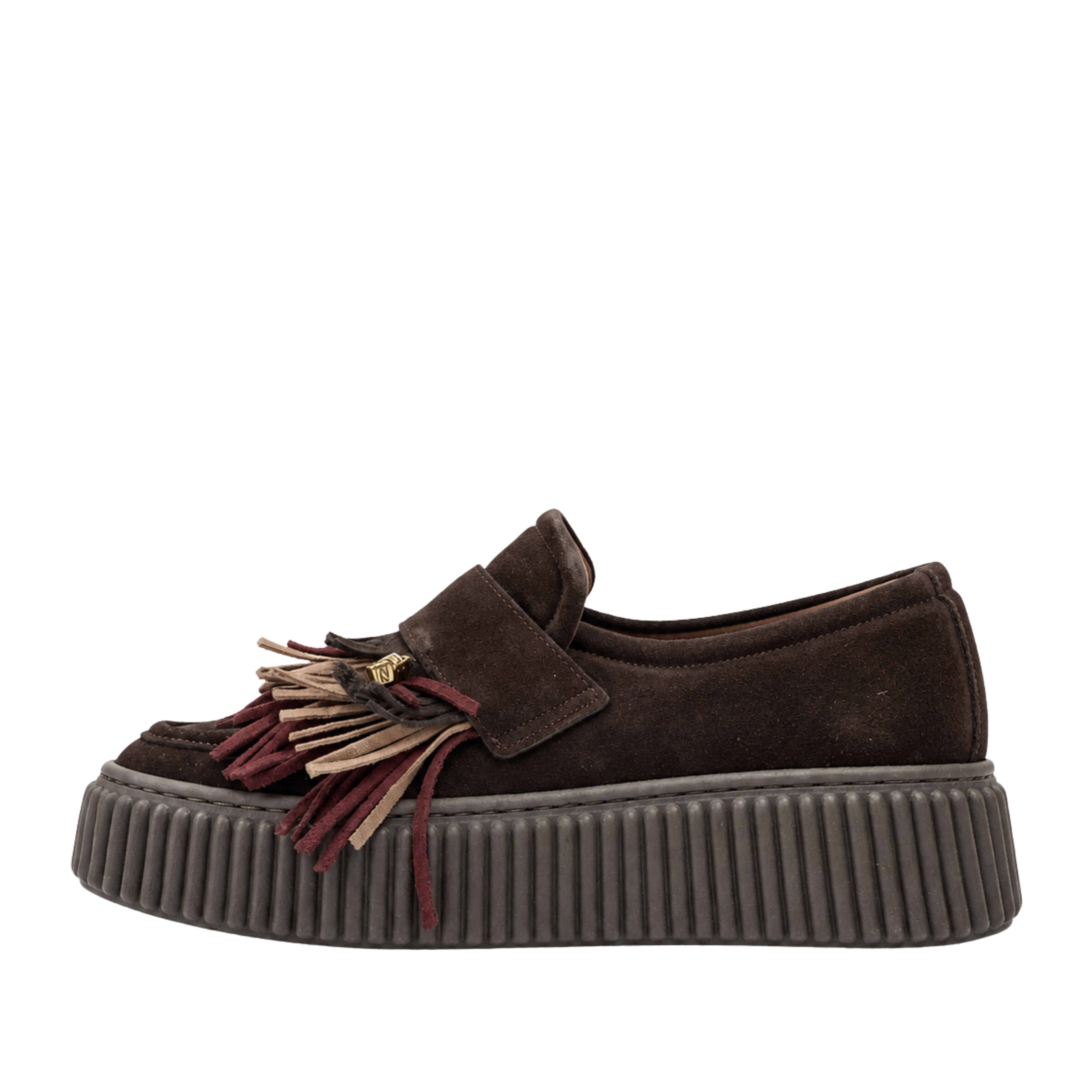 MOCASSINI CON FRANGIA E PLATFORM DONNA MARRONE