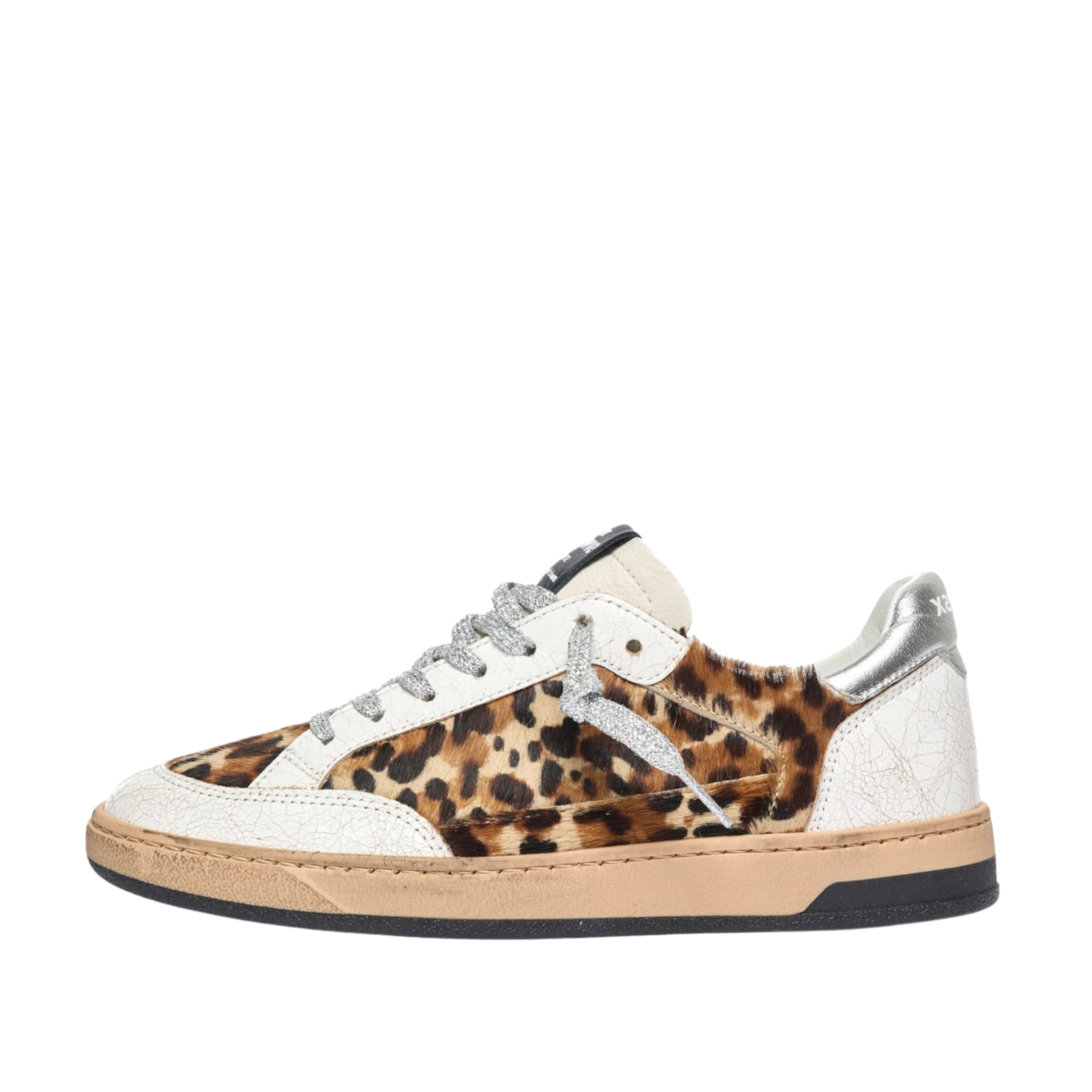 SNEAKERS BASSE CON INSERTI MACULATI E LACCI GLITTER DONNA MARRONE
