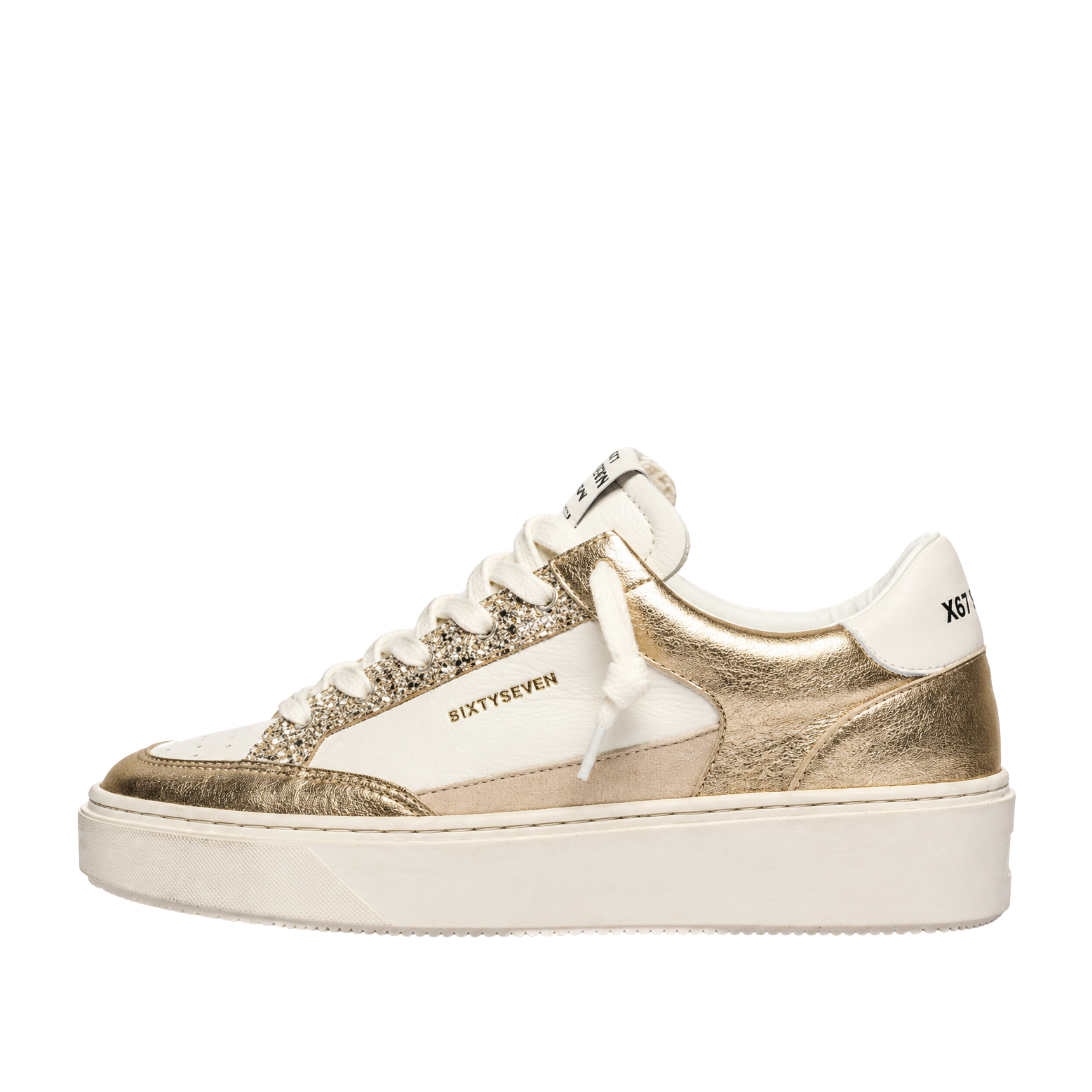 SNEAKERS PLATFORM CON INSERTI METALLIZZATI E GLITTER DONNA CHAMPAGNE