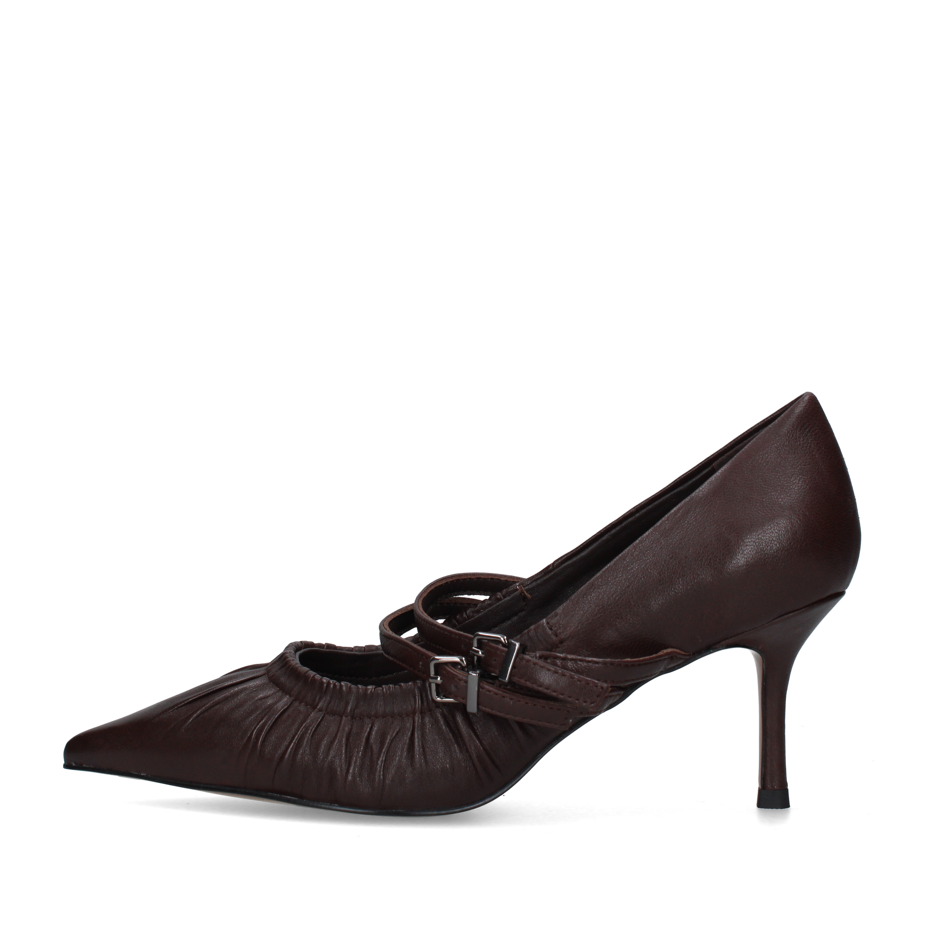 DÉCOLLETÉ IN PELLE CON DOPPIO CINTURINO E TACCO 8 CM DONNA MARRONE