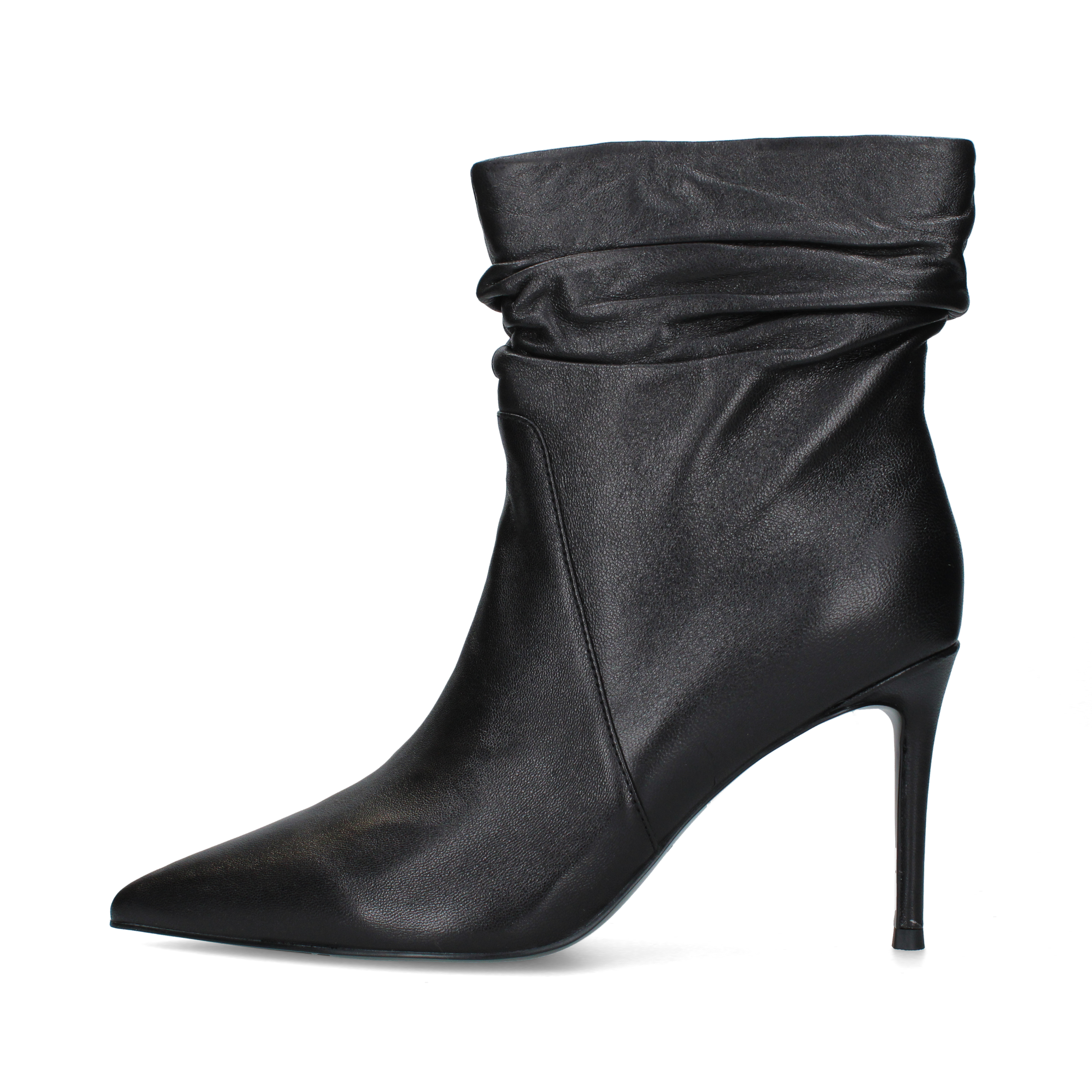 STIVALETTI TACCO ALTO IN PELLE CON GAMBALE ARRICCIATO DONNA NERO