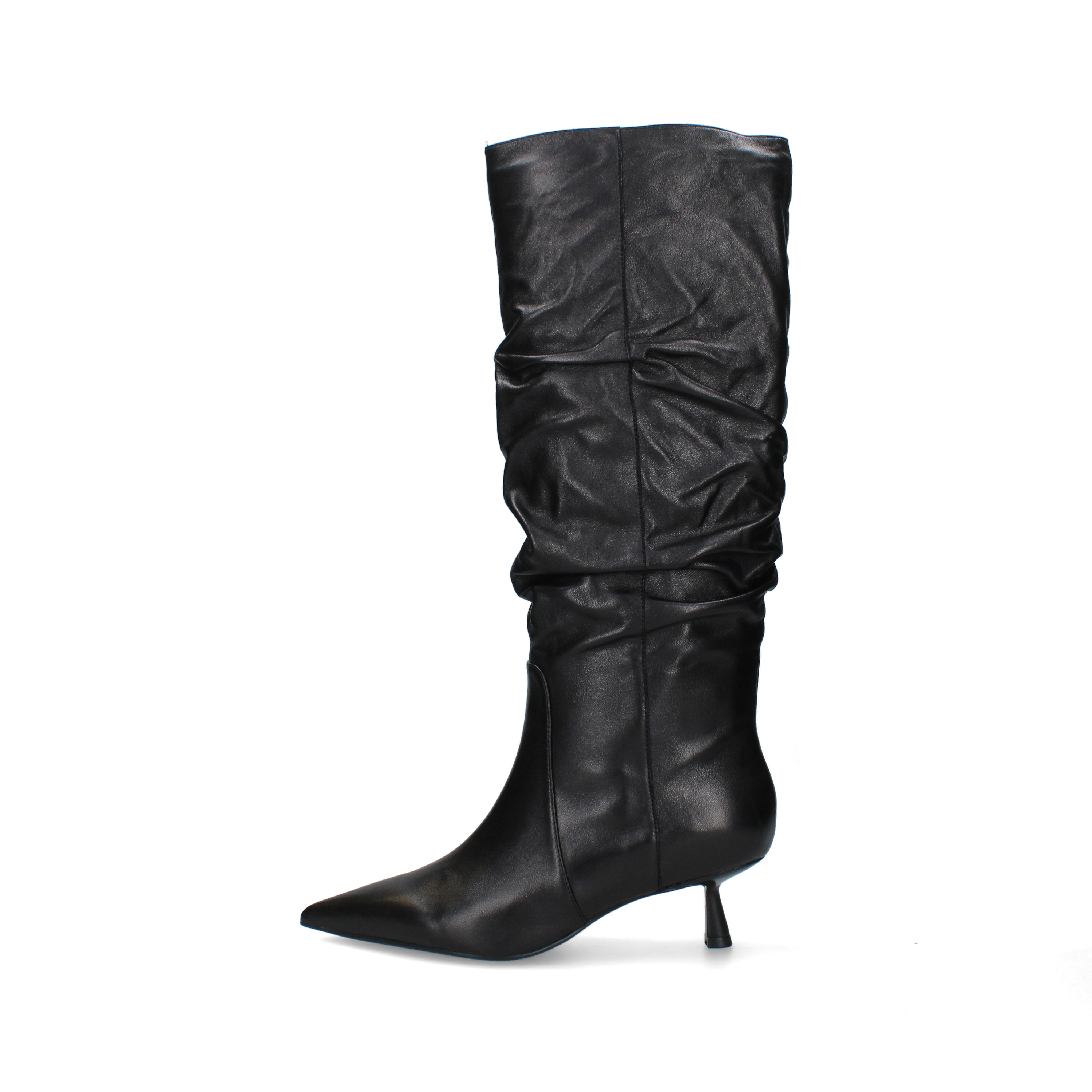 STIVALI TACCO ALTO IN PELLE E CON GAMBALE ARRICCIATO DONNA NERO