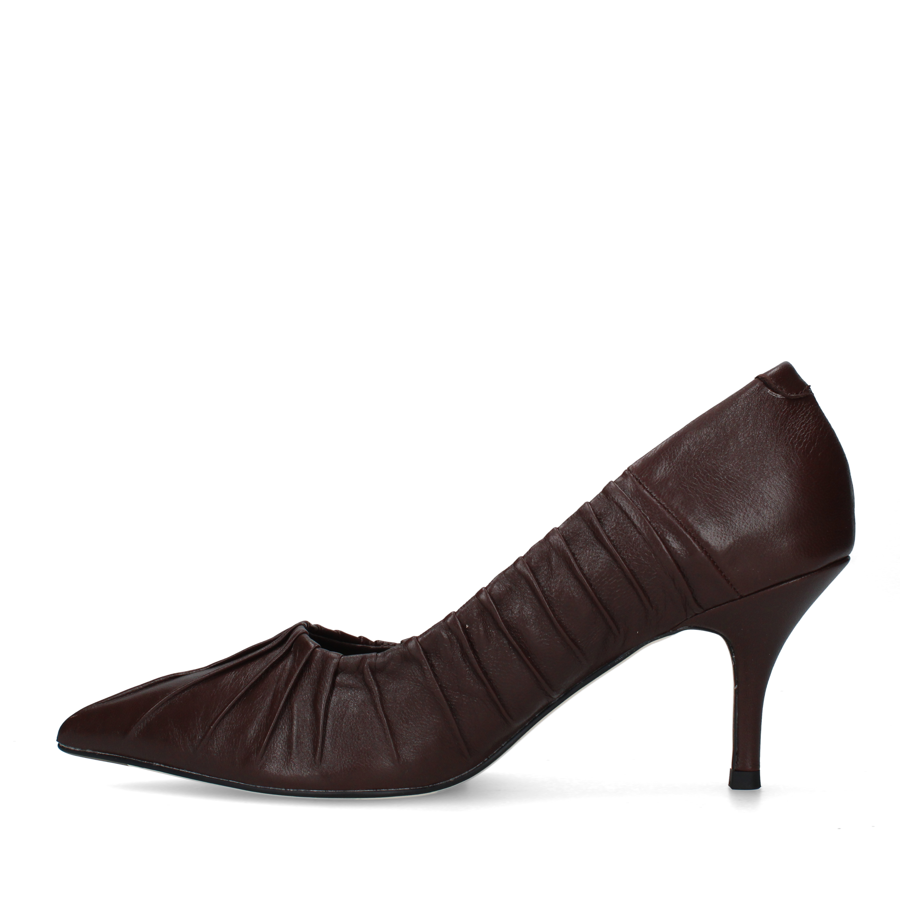 DÉCOLLETÉ IN PELLE CON PIEGHE DECORATIVE DONNA MARRONE