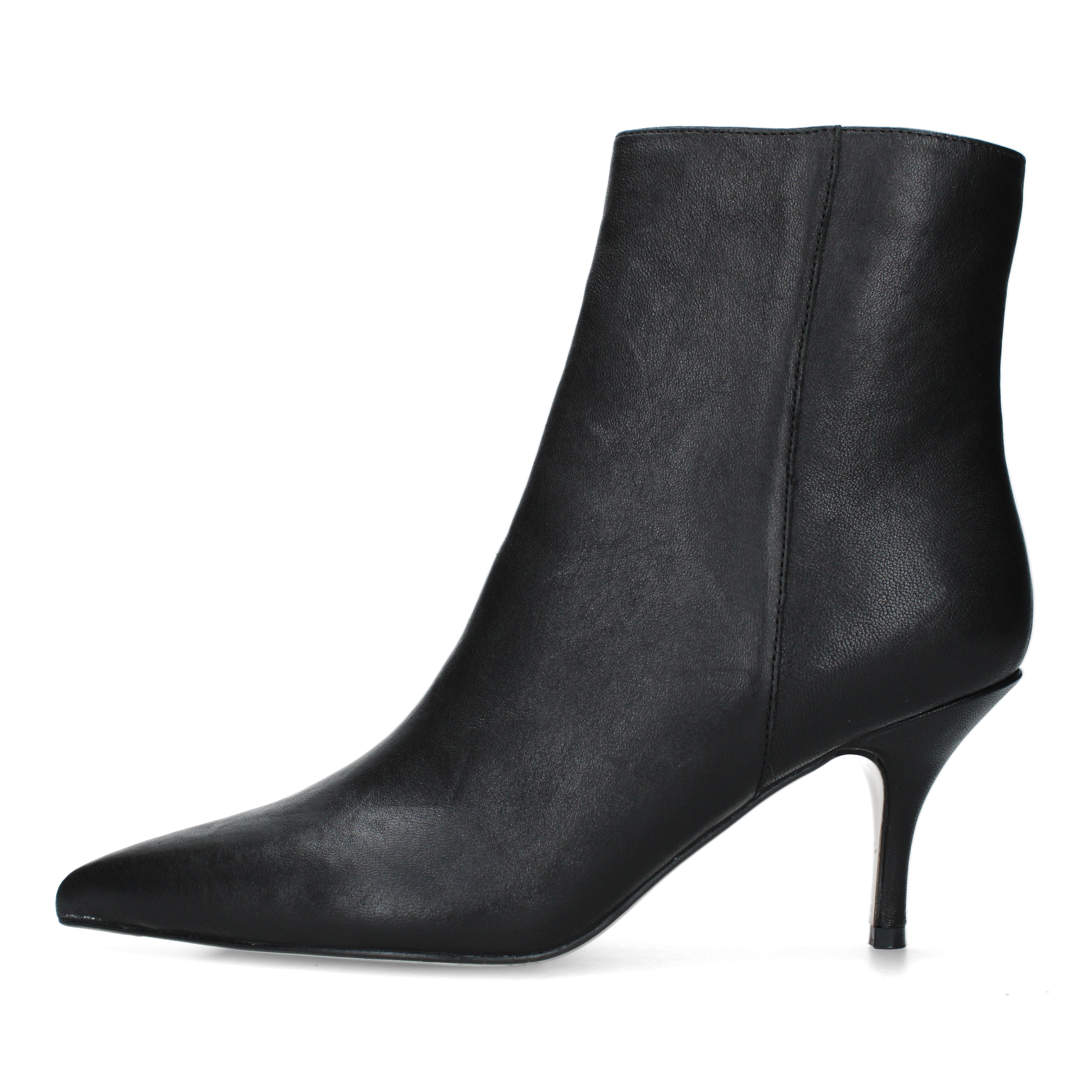 STIVALETTI TACCO ALTO IN PELLE CON PUNTA AFFUSOLATA DONNA NERO