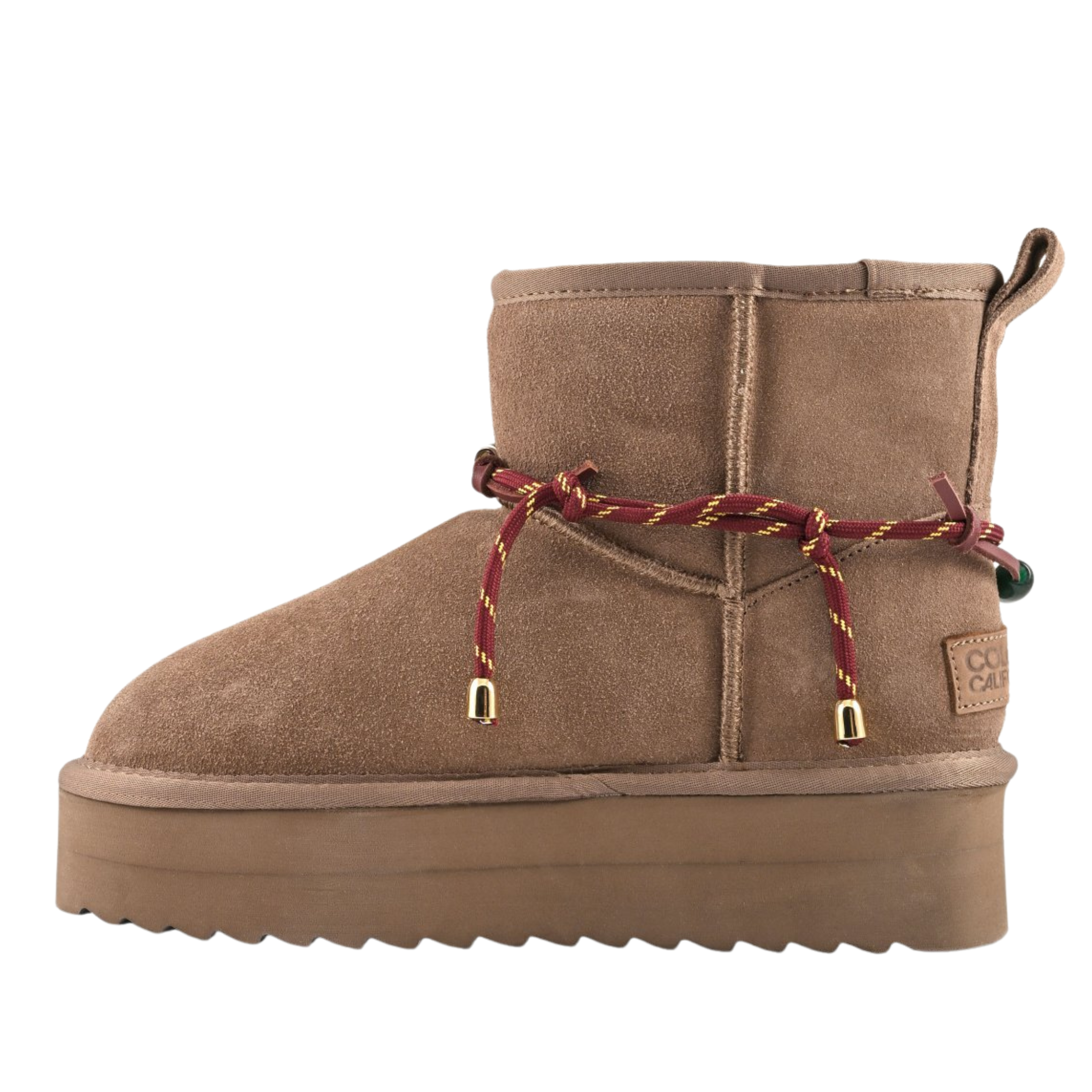 STIVALETTI TACCO BASSO PLATFORM IN PELLE SCAMOSCIATA CON PERLE E NAPPA DONNA TORTORA