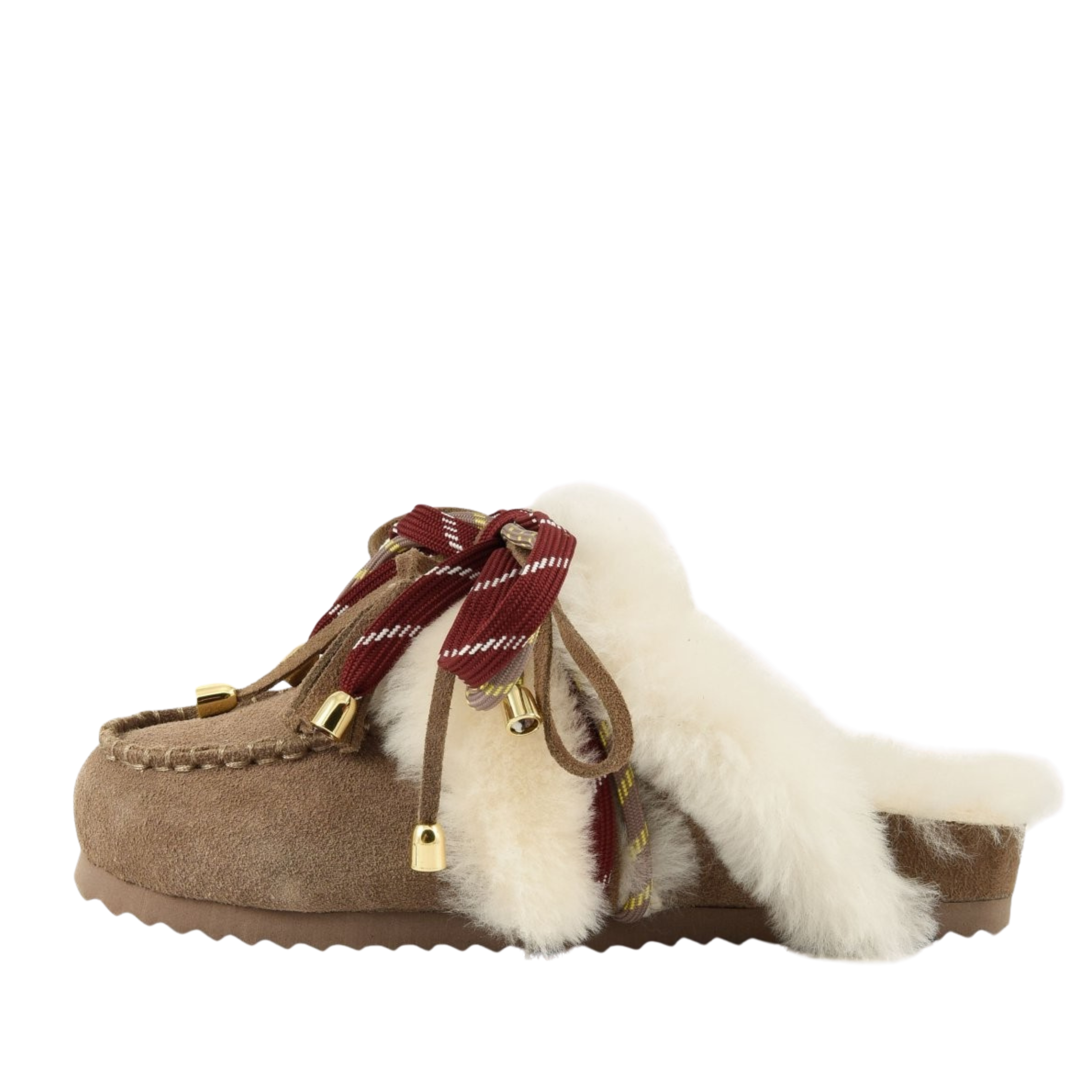 SABOT IN PELLE SCAMOSCIATA CON ECOPELLICCIA E LACCI DONNA BEIGE