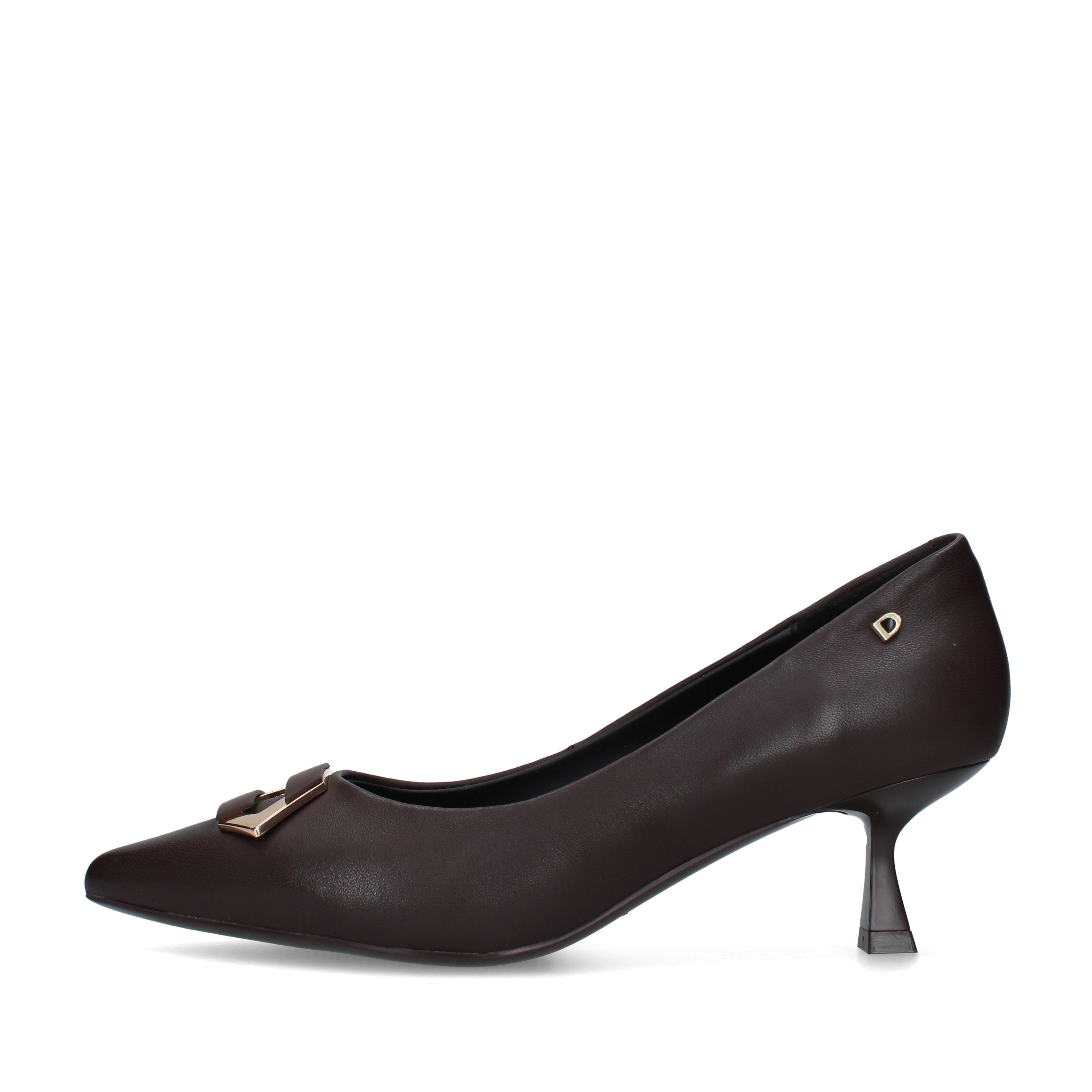 DÉCOLLETÉ IN PELLE CON FIBBIA DECORATIVA E TACCO 5 CM DONNA MARRONE