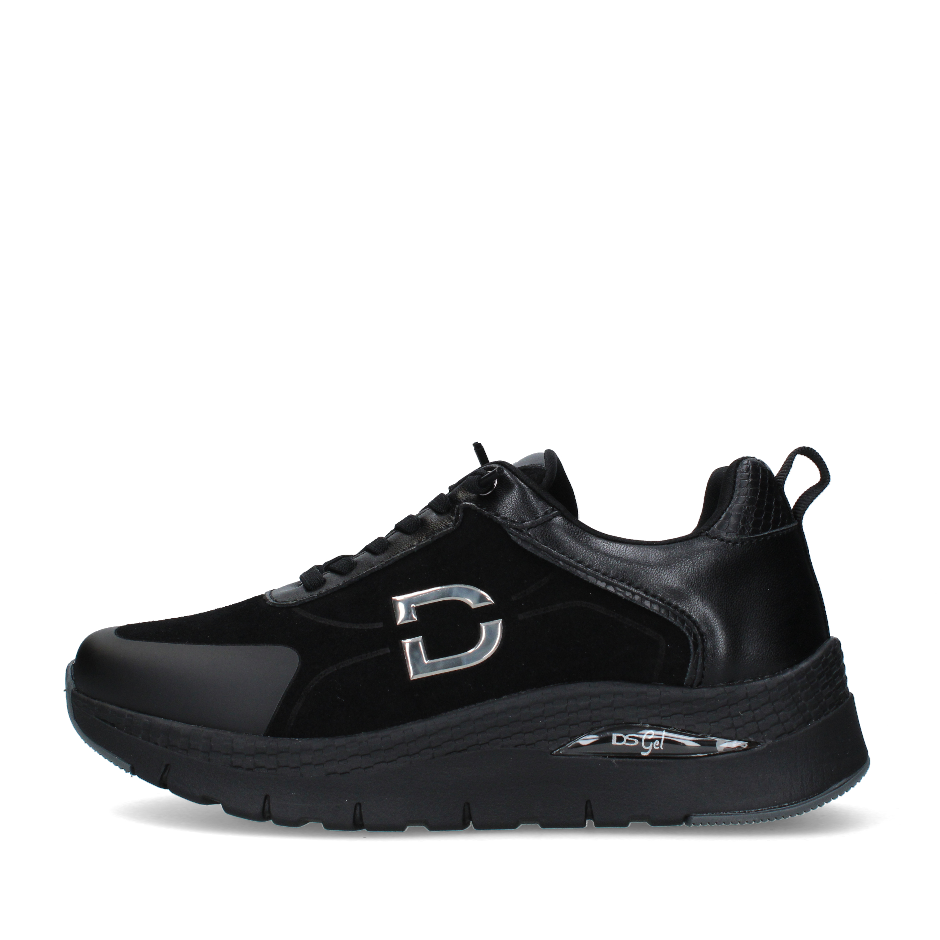 SNEAKERS BASSE IN PELLE E TESSUTO CON LOGO LATERALE DONNA NERO