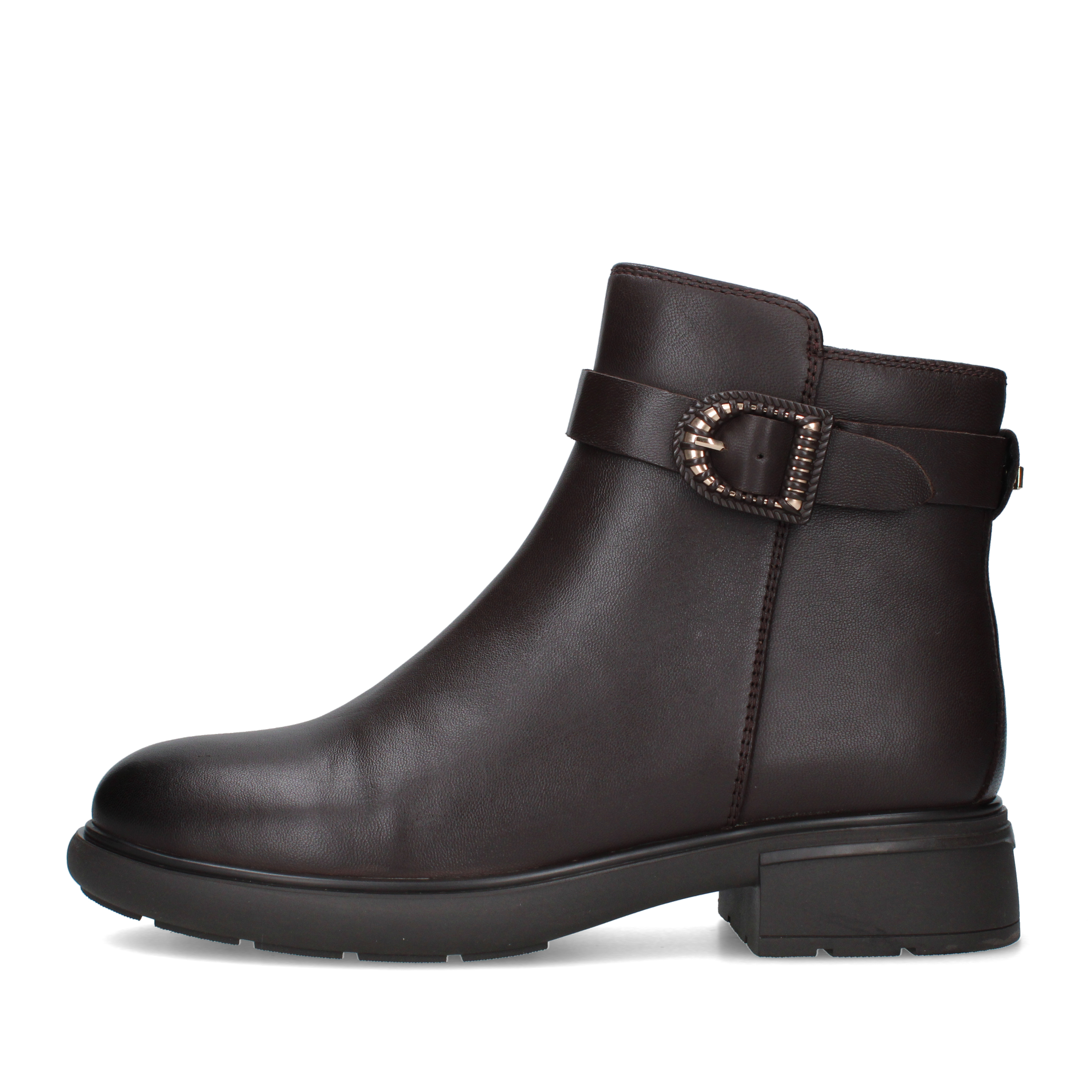 STIVALETTI TACCO BASSO CON FIBBIA DECORATIVA DONNA MARRONE